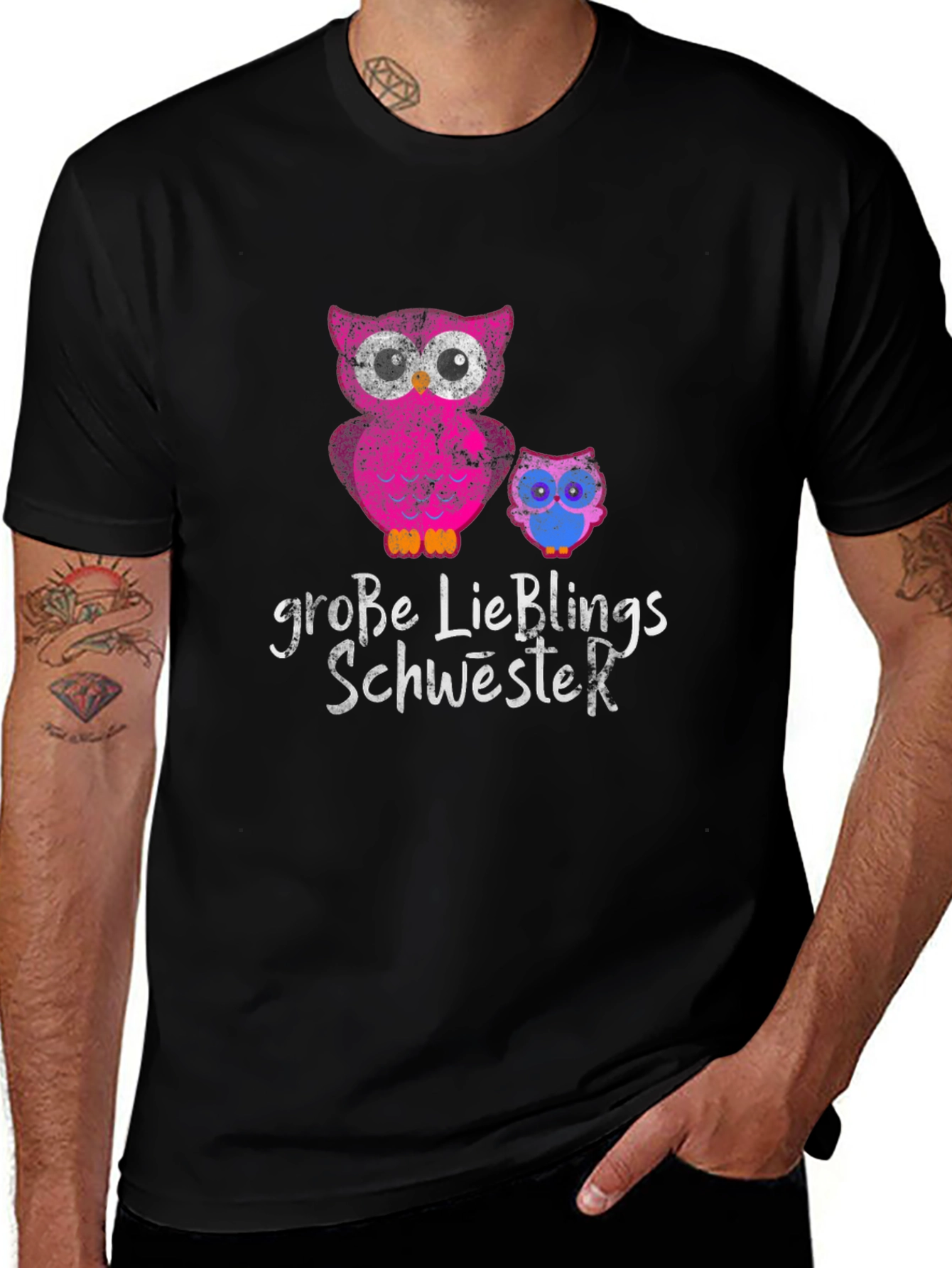 Große Lieblings Schwester Owl T-Shirt