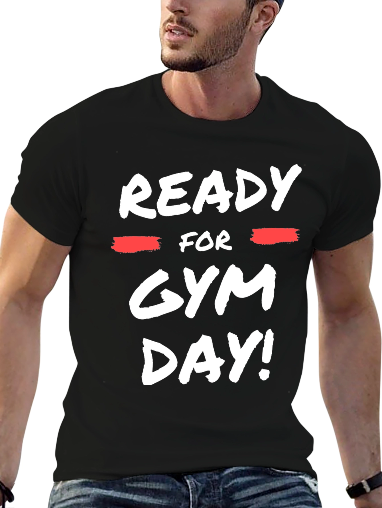 Ready For Gym Day! Black Graphic T-Shirt