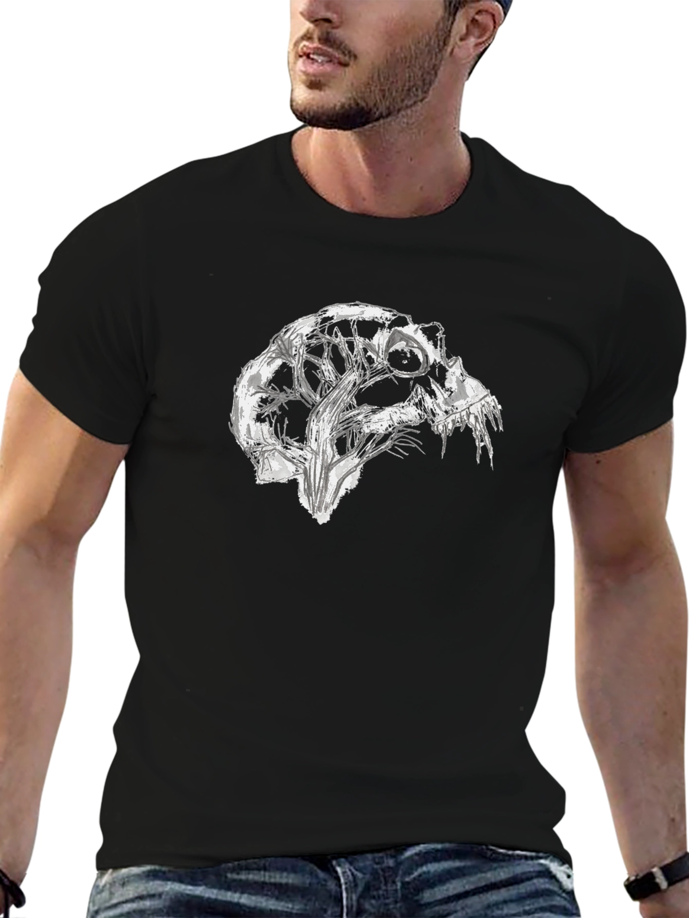 Abstract Skull Graphic Black T-Shirt