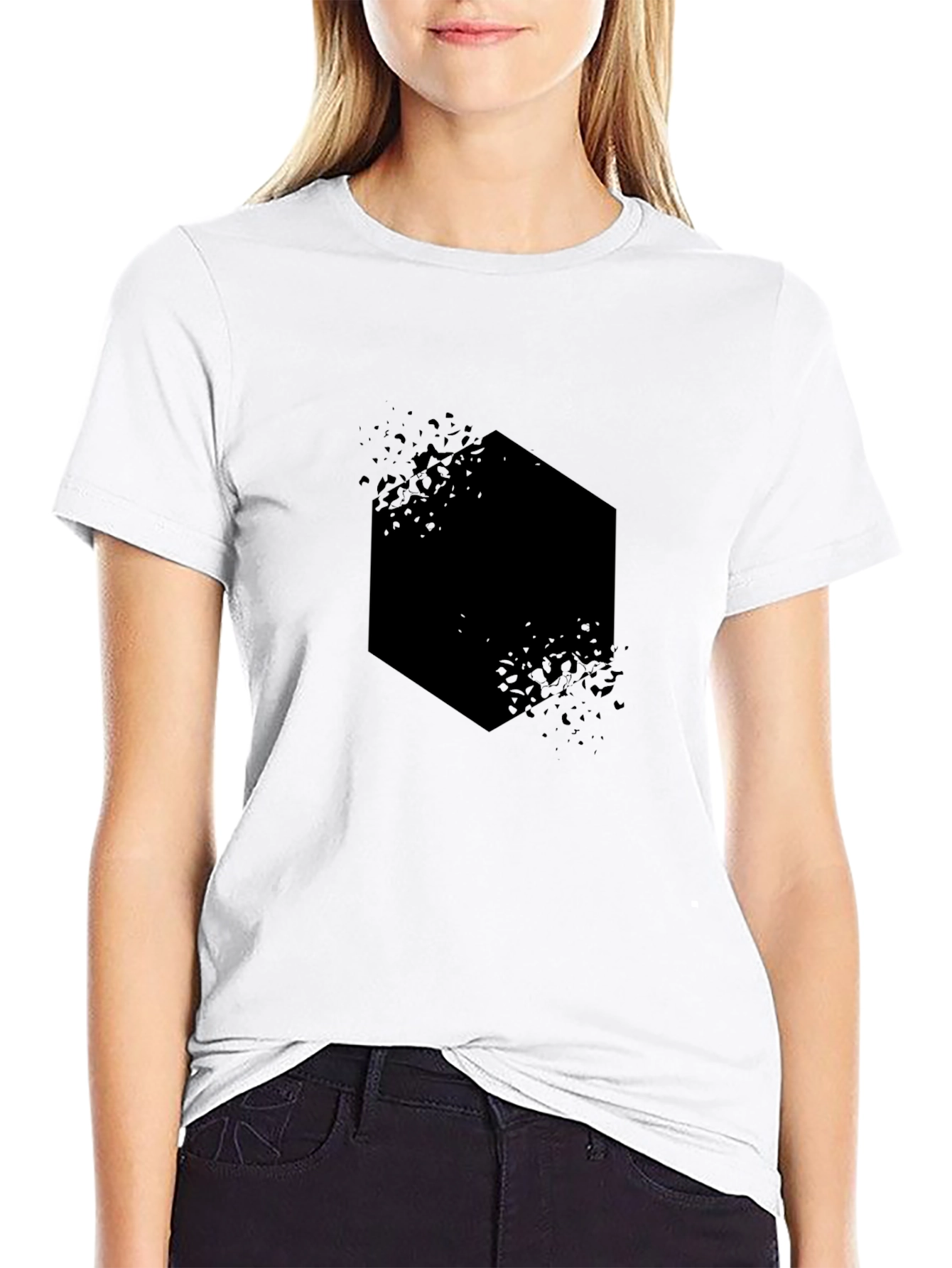 Mens Black Graphic Tee - Abstract Hexagon Design
