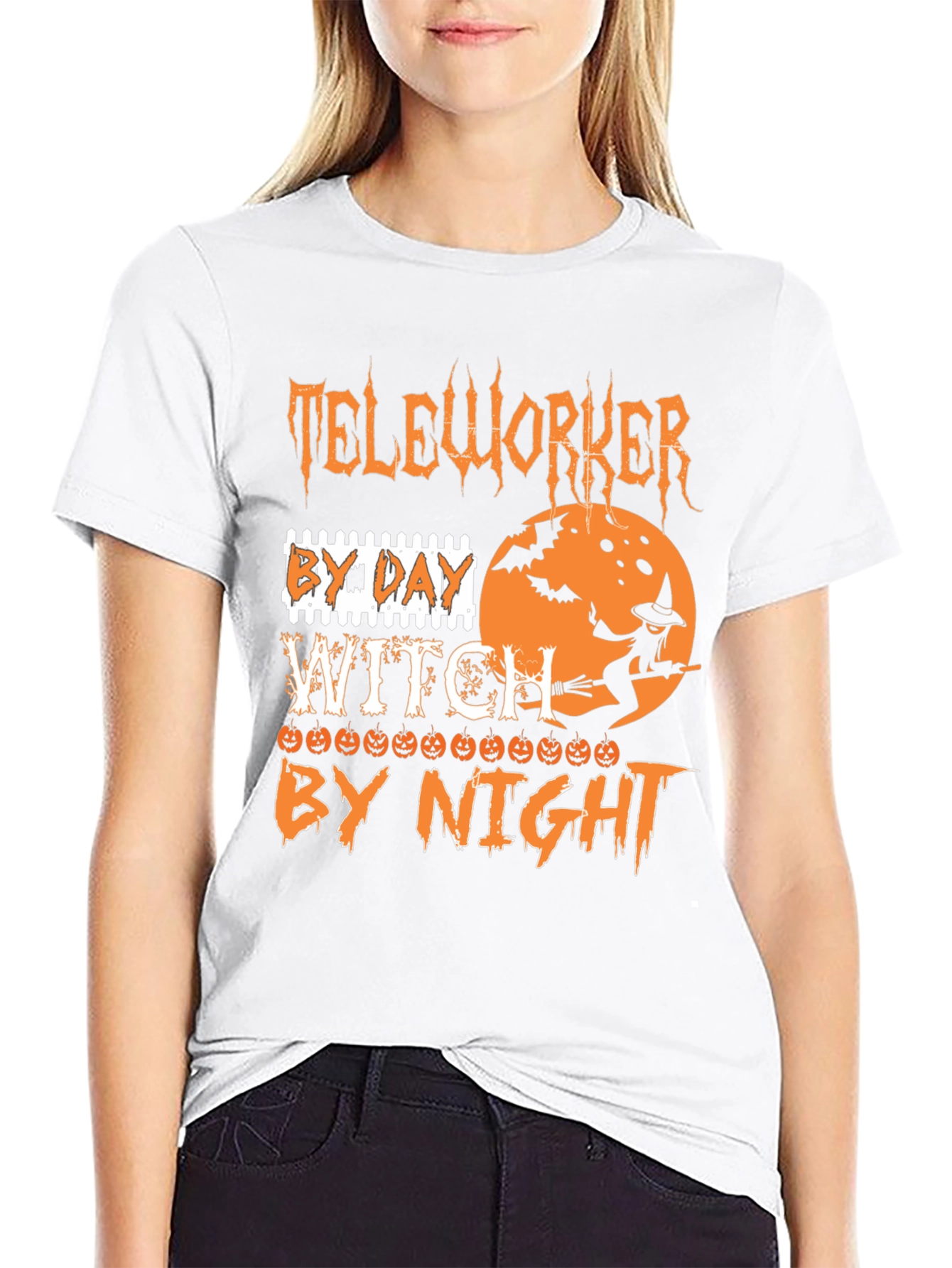 Teleworker Witch Funny Halloween T-Shirt