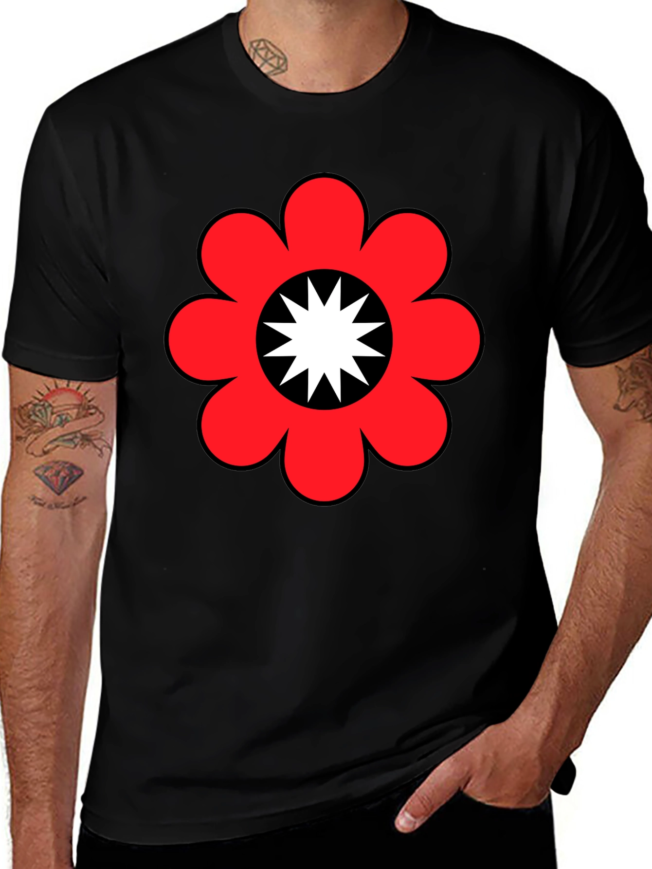 Retro Flower Power Graphic Tee - Black