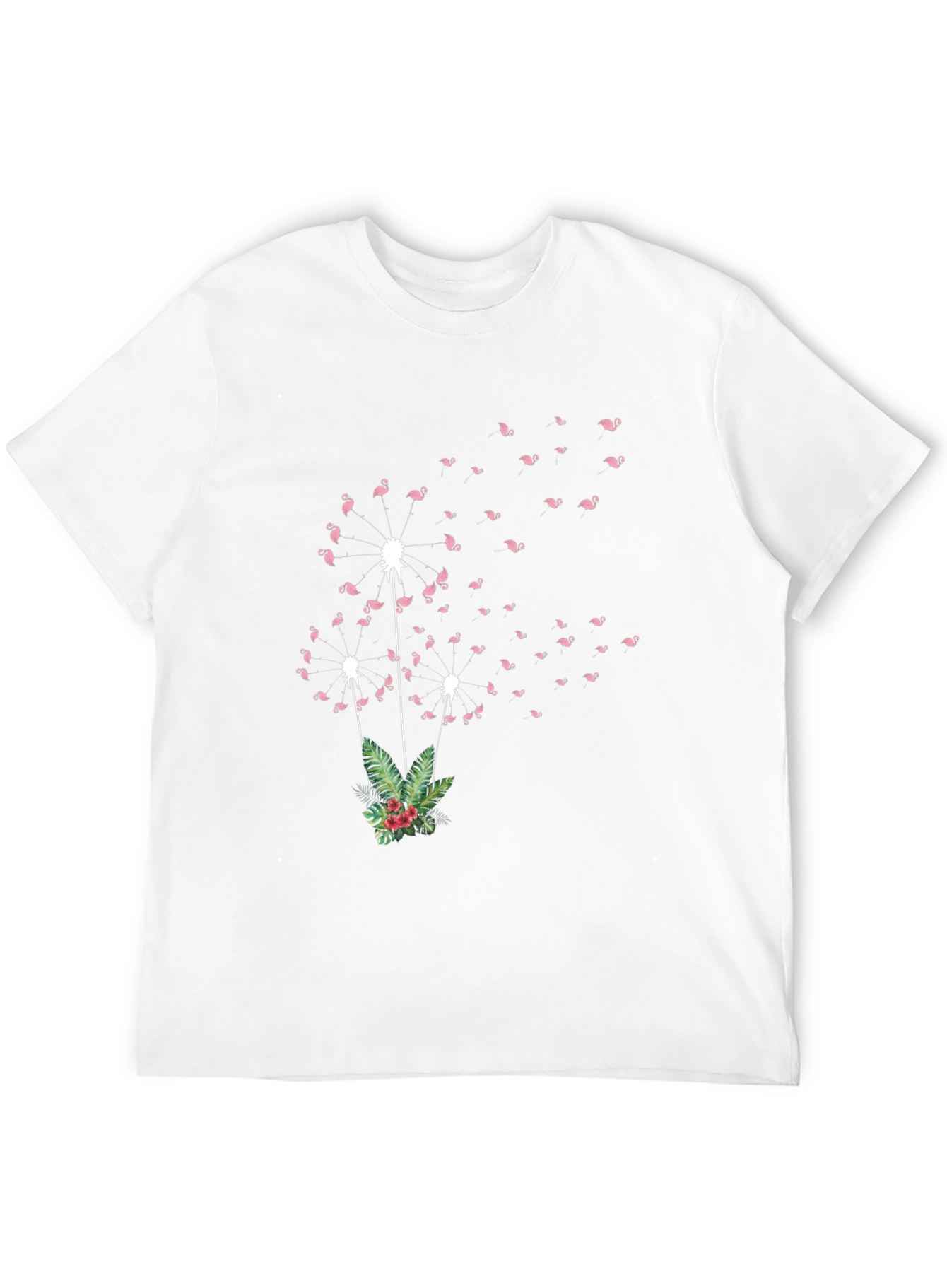 Flamingo Dandelion Print Black T-Shirt
