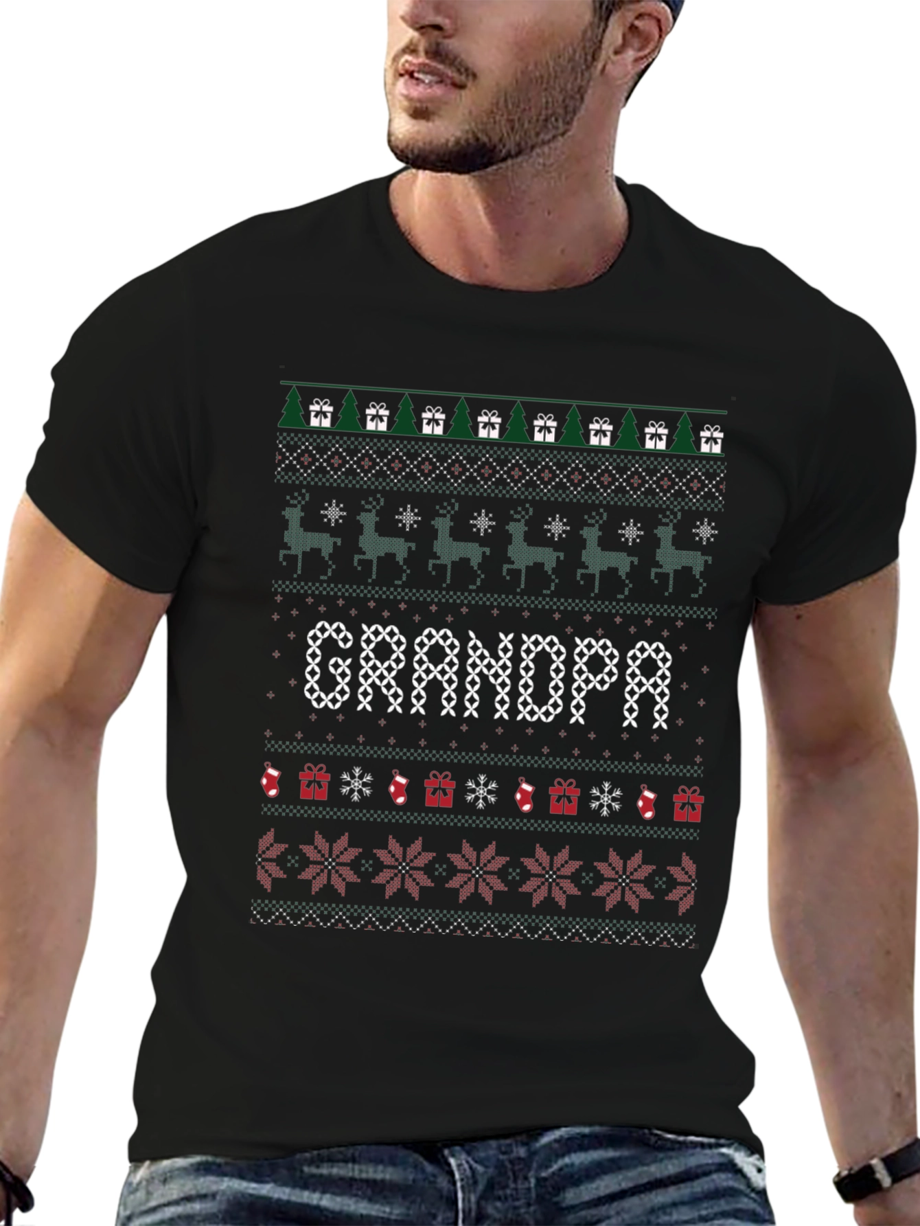 Grandpa Christmas Sweater Style T-Shirt