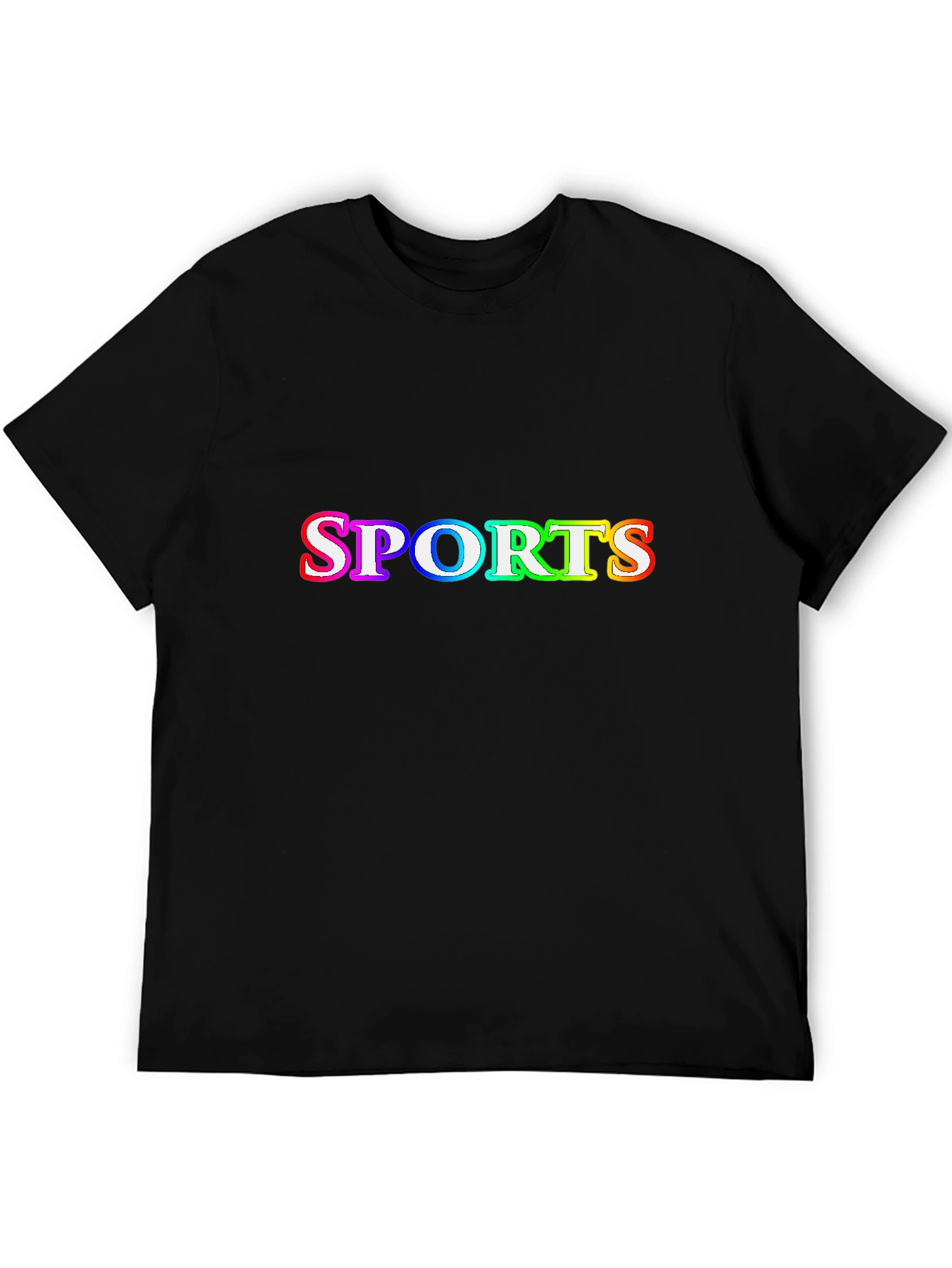Mens Black T-Shirt with SPORTS Rainbow Graphic