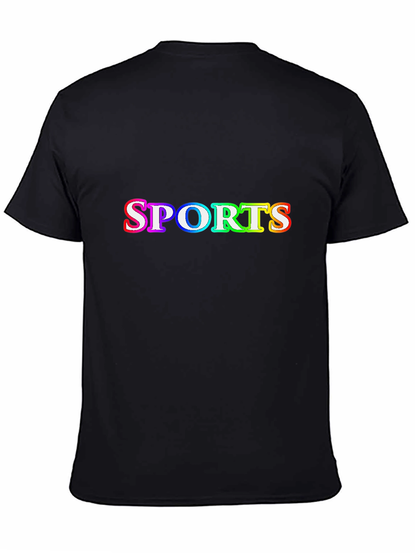 Mens Black T-Shirt with SPORTS Rainbow Graphic