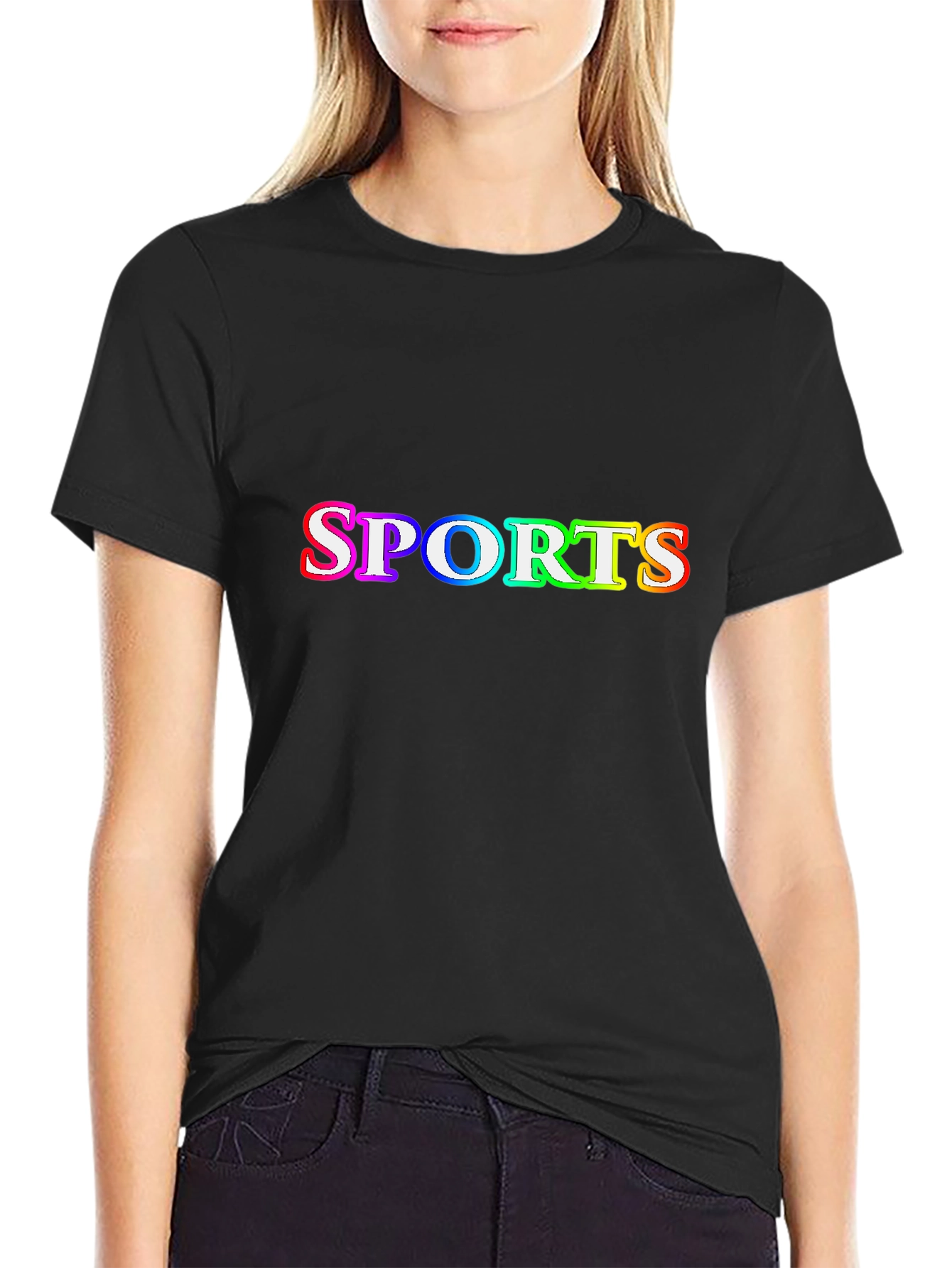 Mens Black T-Shirt with SPORTS Rainbow Graphic