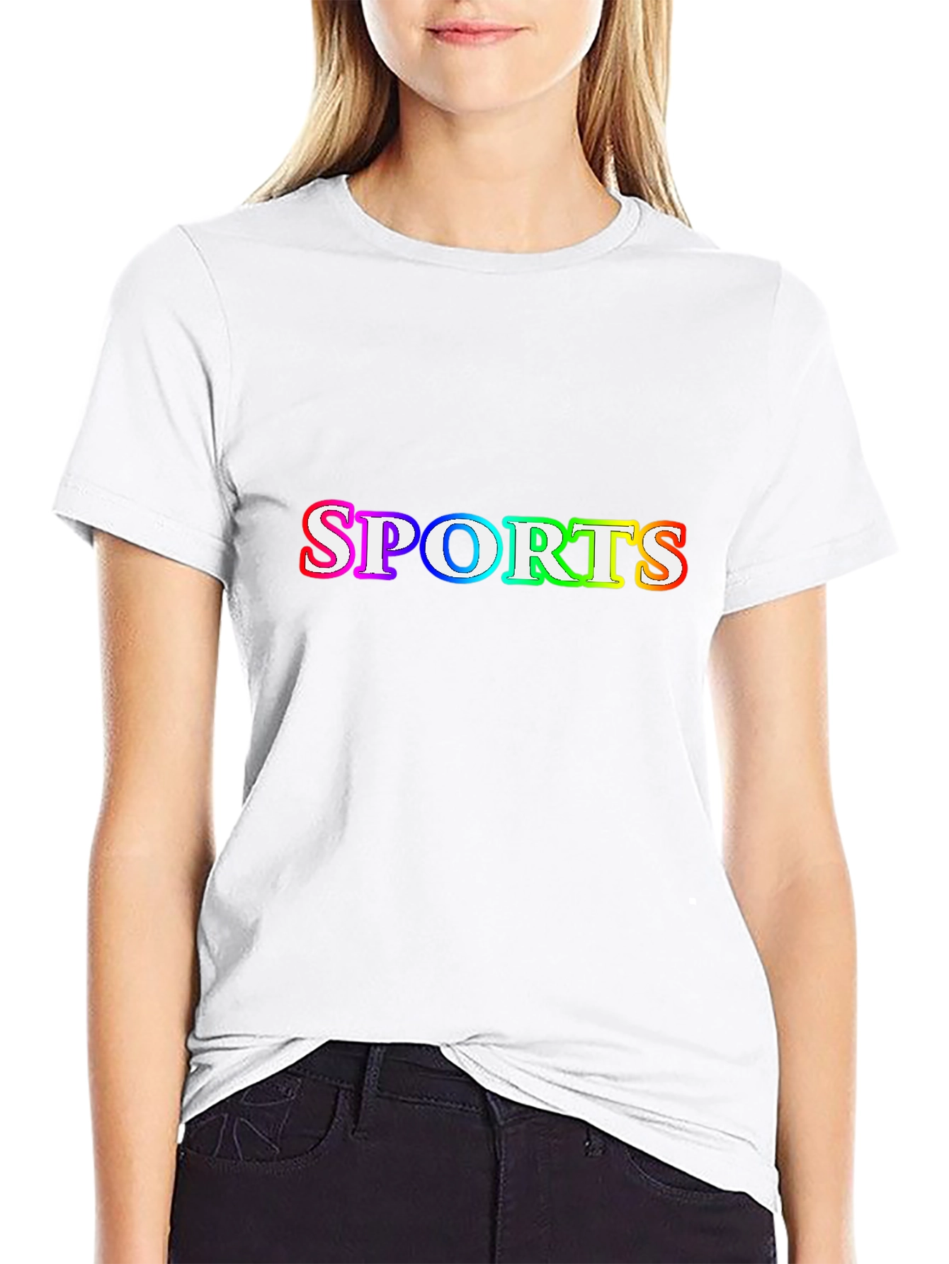 Mens Black T-Shirt with SPORTS Rainbow Graphic