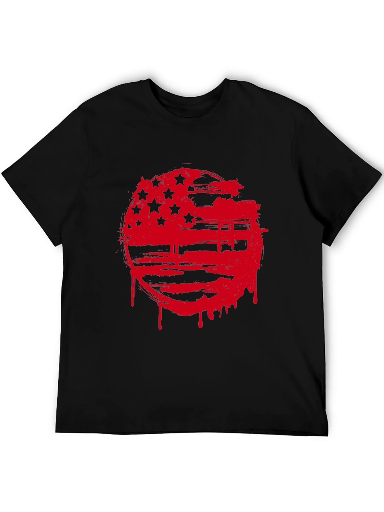Mens Black T-Shirt with Red Grunge American Flag Design