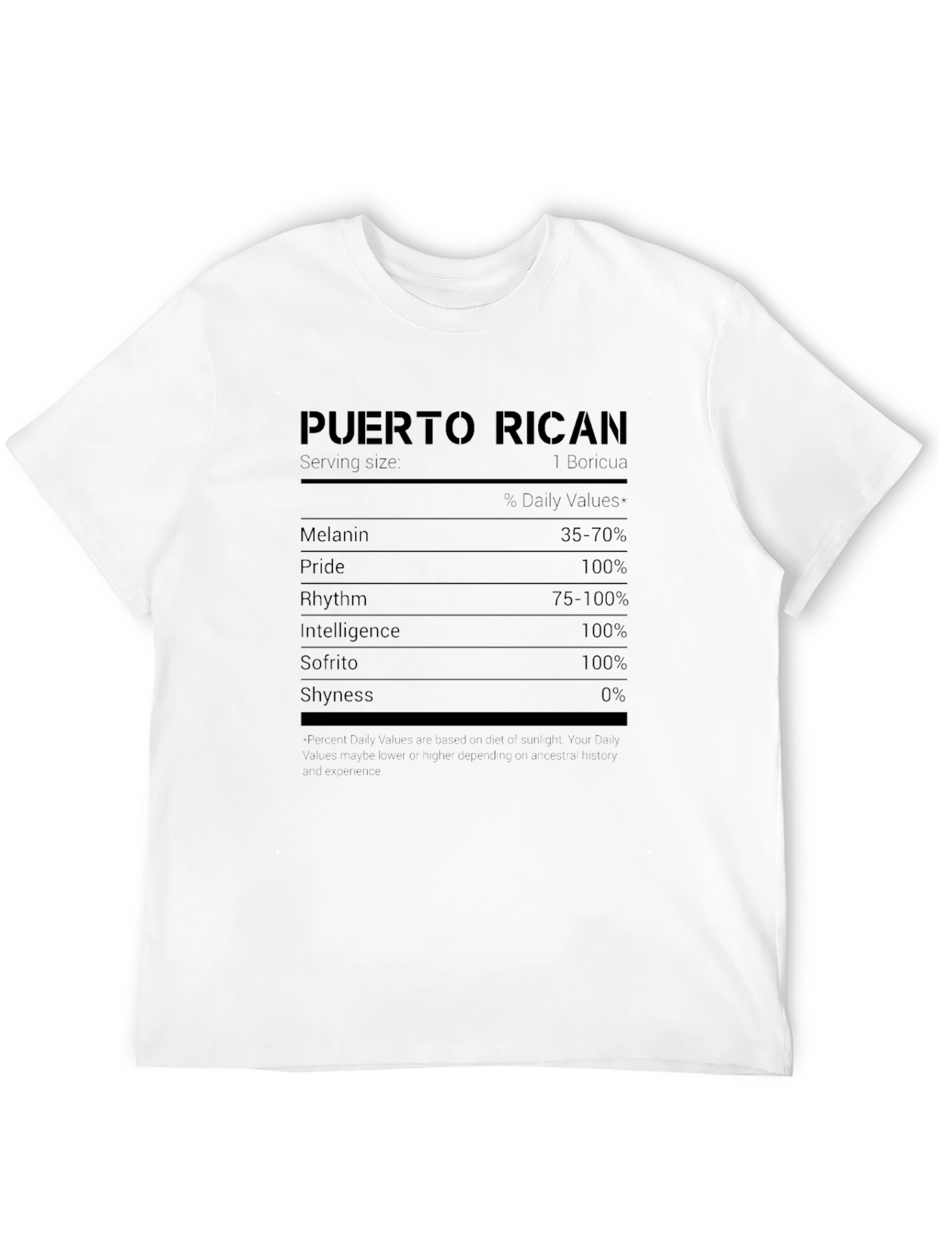 Puerto Rican Nutrition Facts Novelty T-Shirt