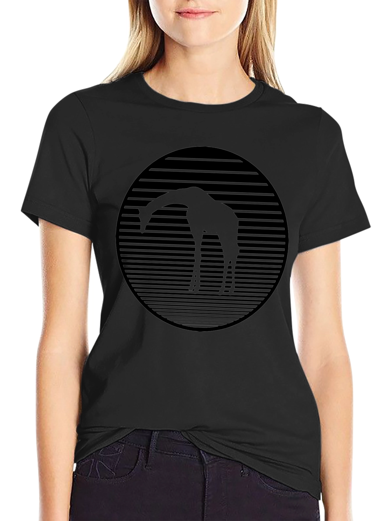 Giraffe Silhouette Graphic Tee - Black