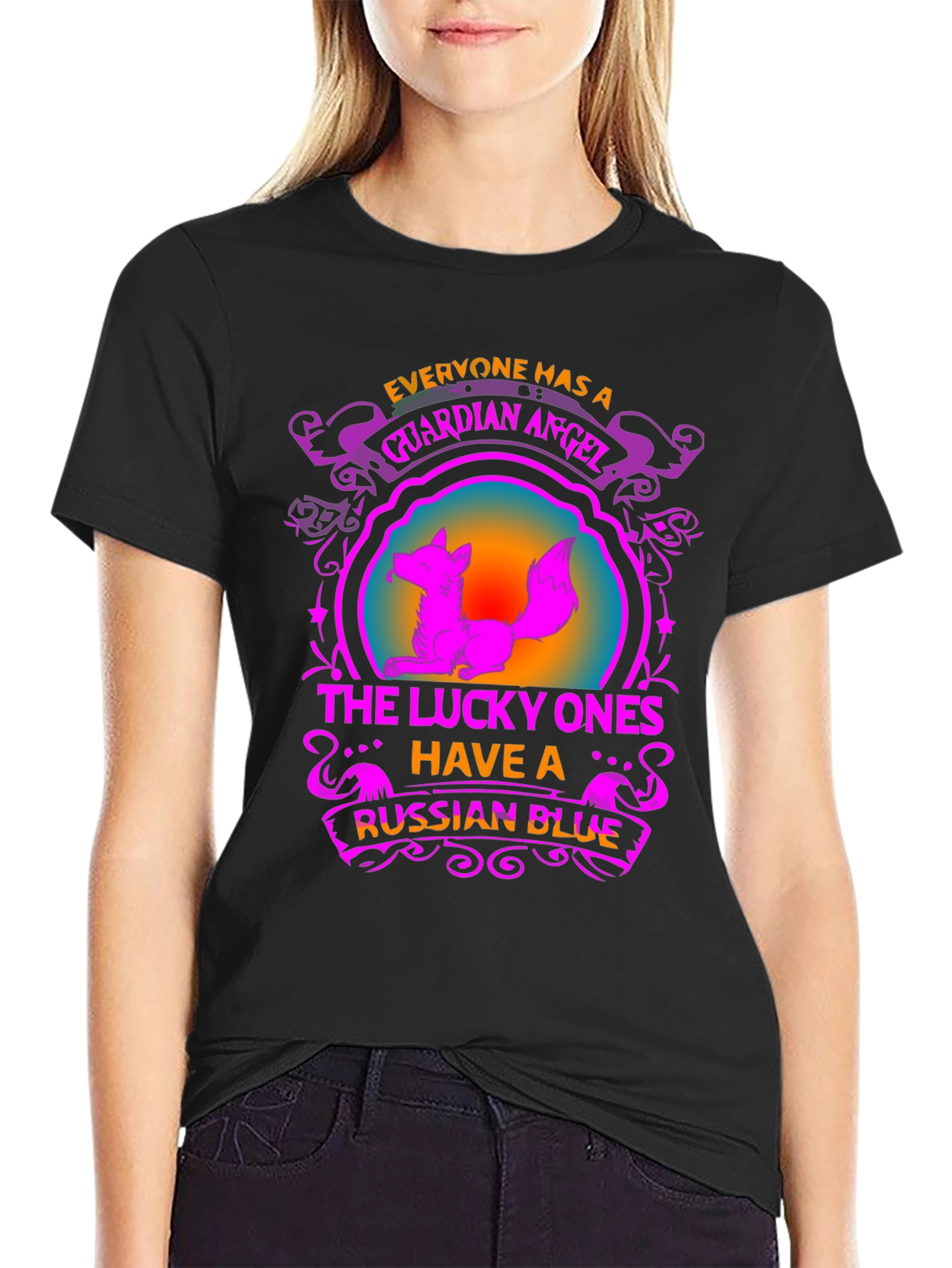 Guardian Angel Russian Blue Cat T-Shirt