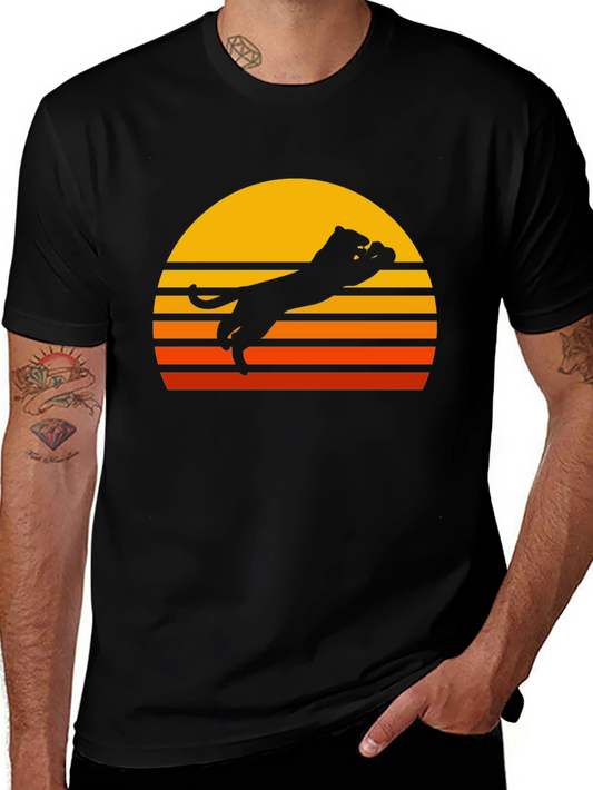 Retro Sunset Panther Black T-Shirt