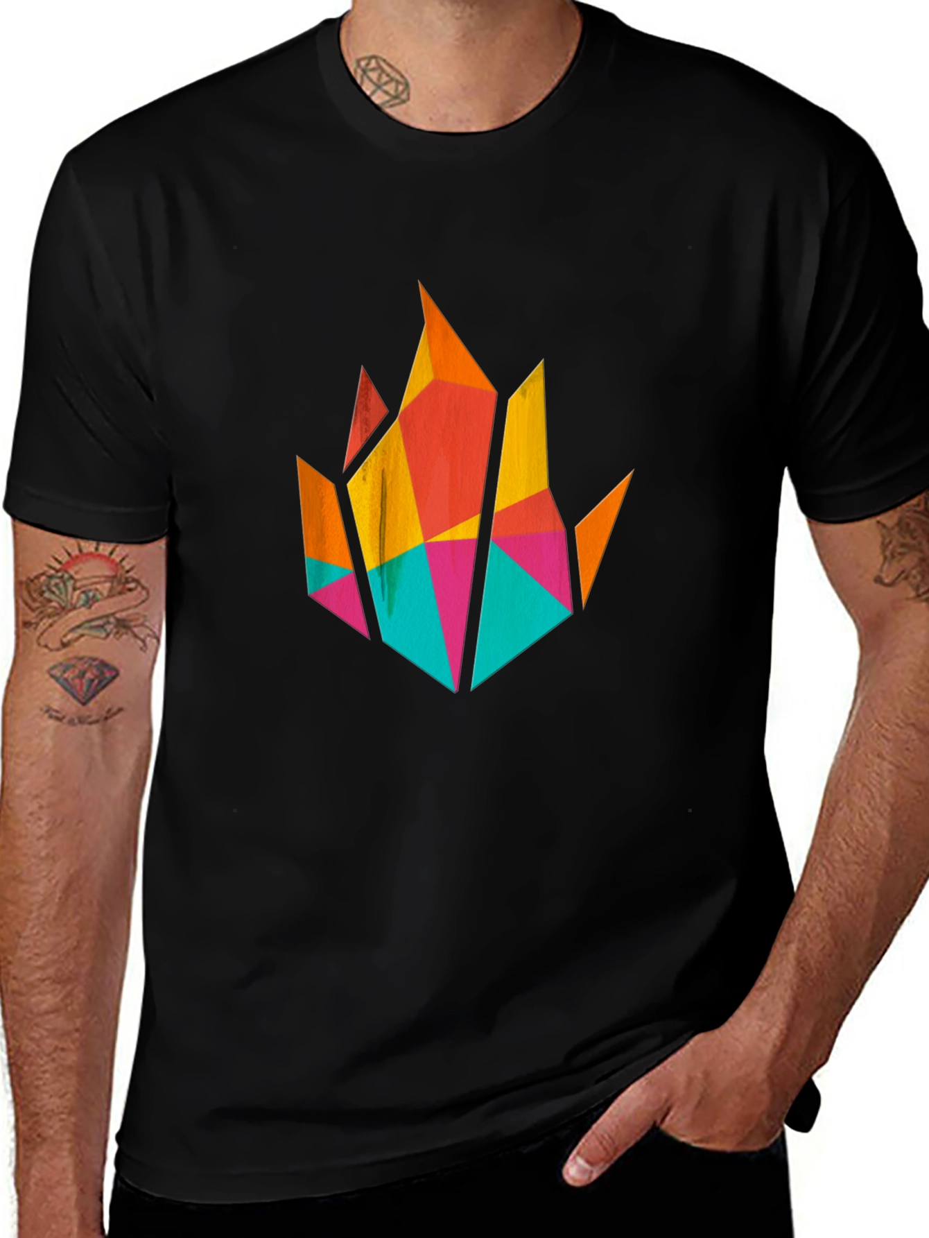 Geometric Flame Graphic T-Shirt - Modern Art Tee