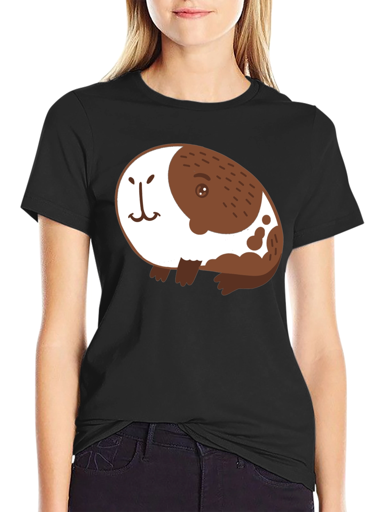 Cute Guinea Pig Graphic Black T-Shirt