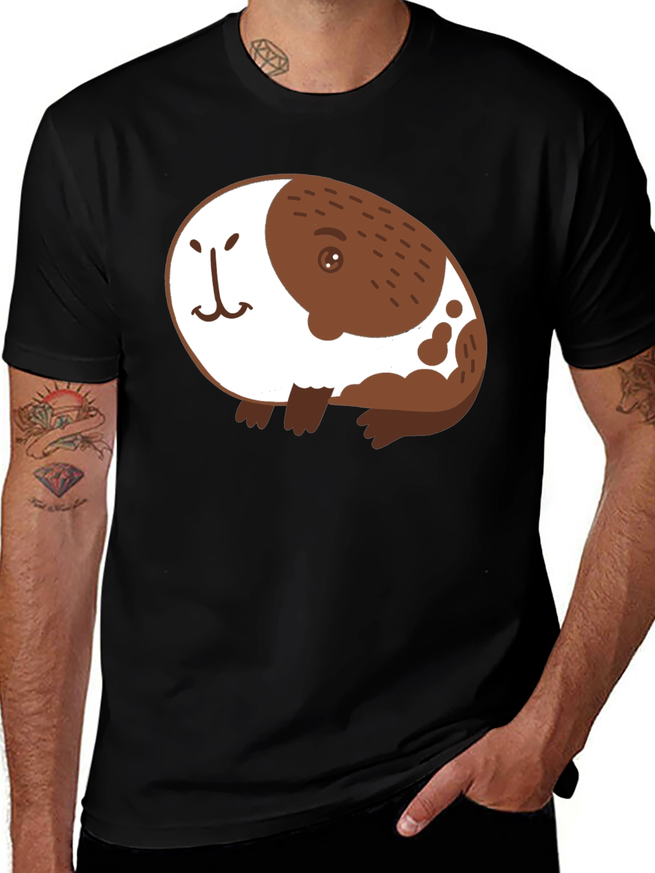 Cute Guinea Pig Graphic Black T-Shirt