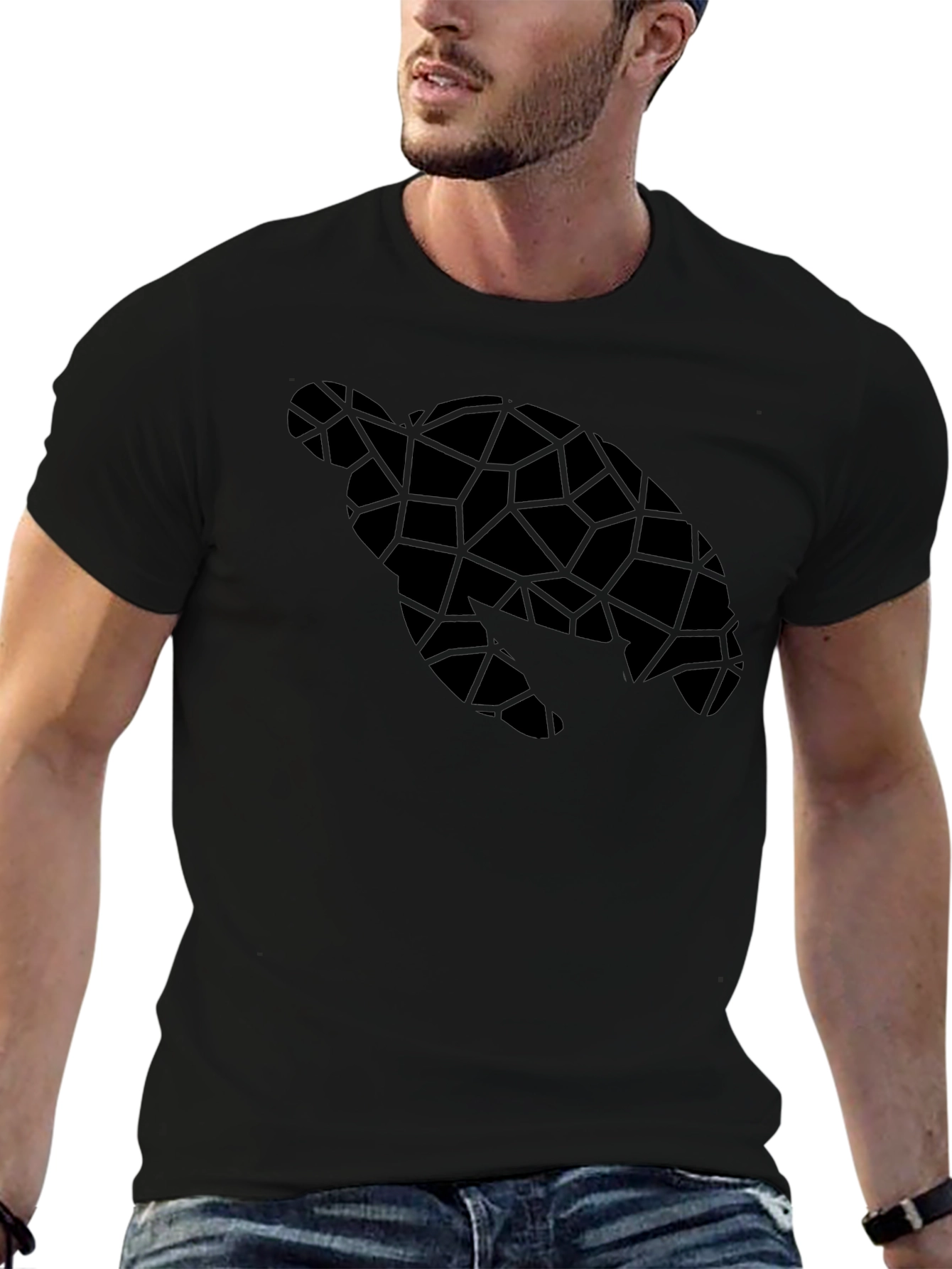 Geometric Sea Turtle Black T-Shirt
