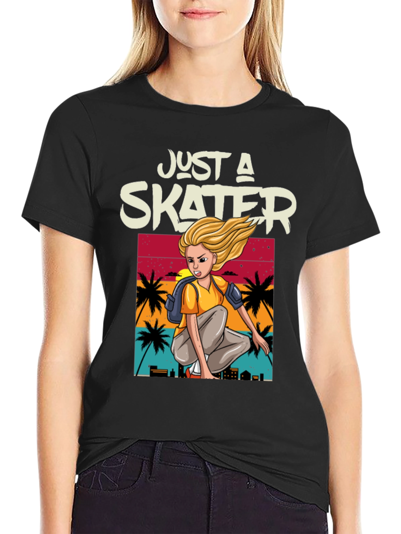 Just a Skater Graphic Tee - Palm Sunset Design