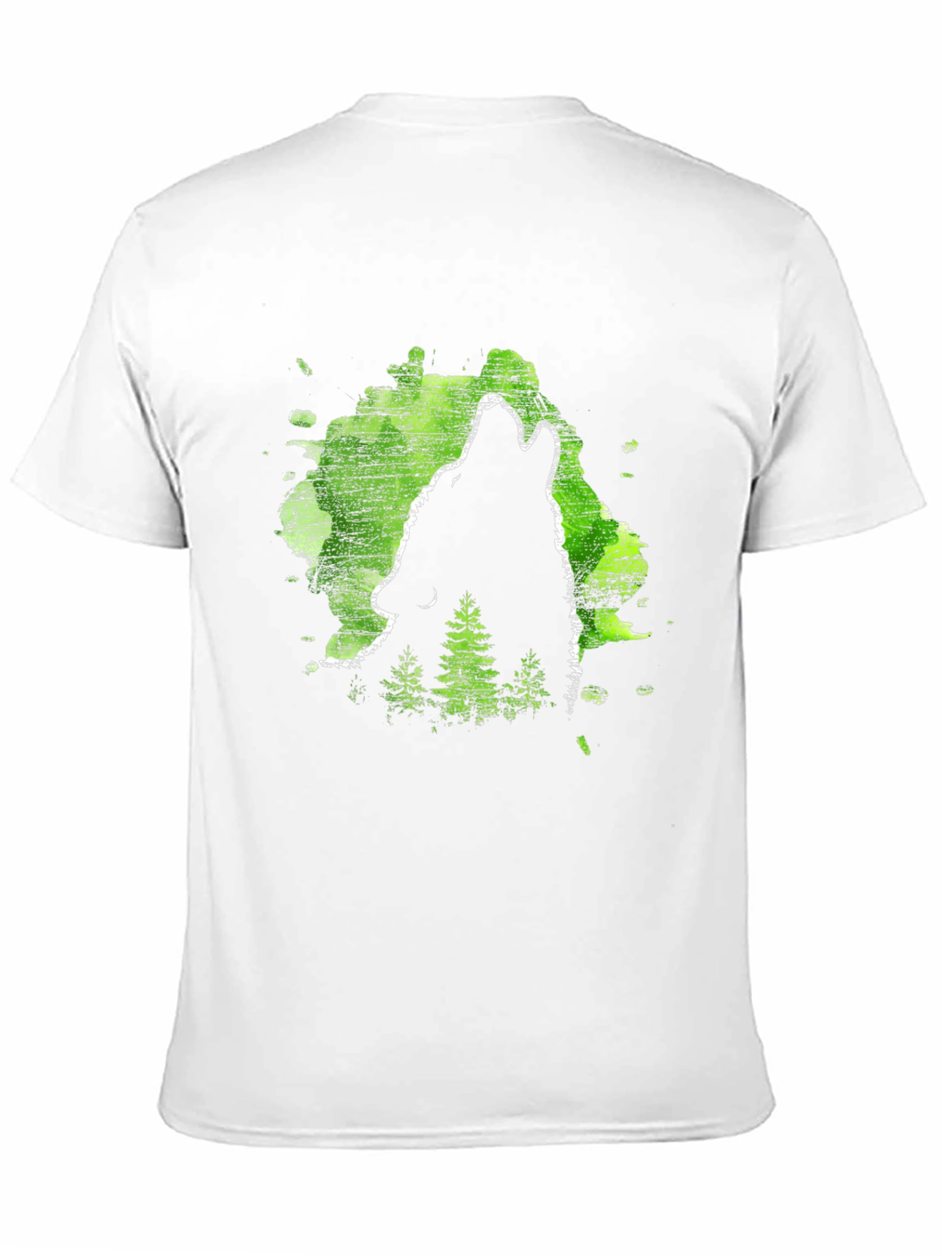 Wolf Howl Black T-Shirt Green Forest Design