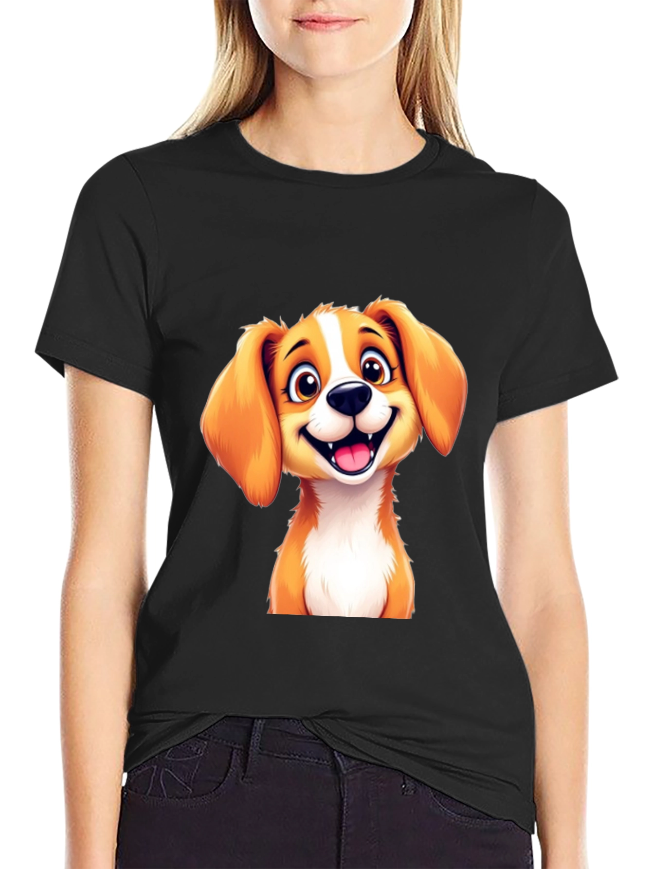 Cute Puppy Graphic T-Shirt - Black