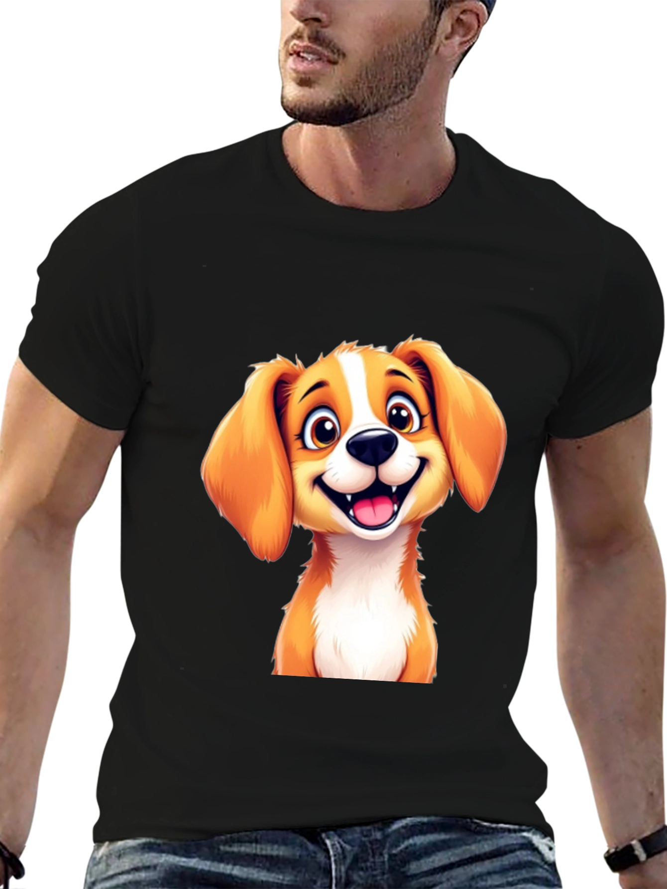 Cute Puppy Graphic T-Shirt - Black