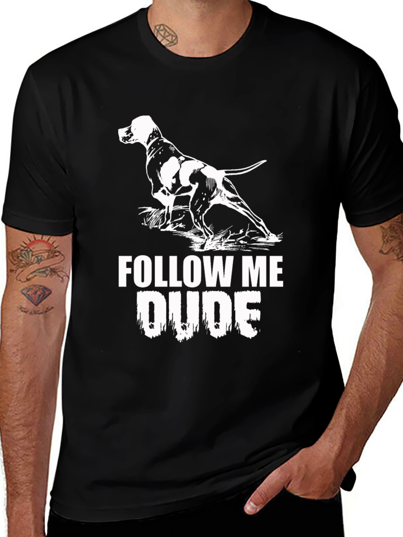 Follow Me Dude Dog Graphic Black T-Shirt