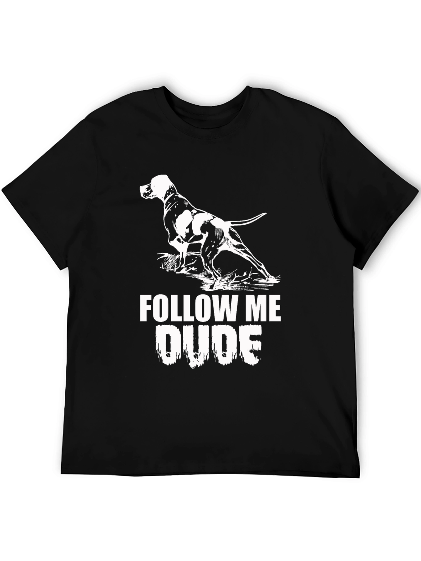 Follow Me Dude Dog Graphic Black T-Shirt