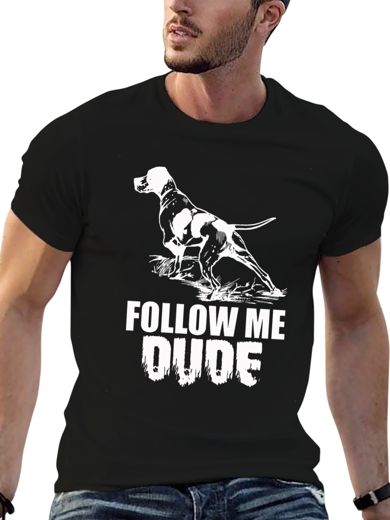 Follow Me Dude Dog Graphic Black T-Shirt