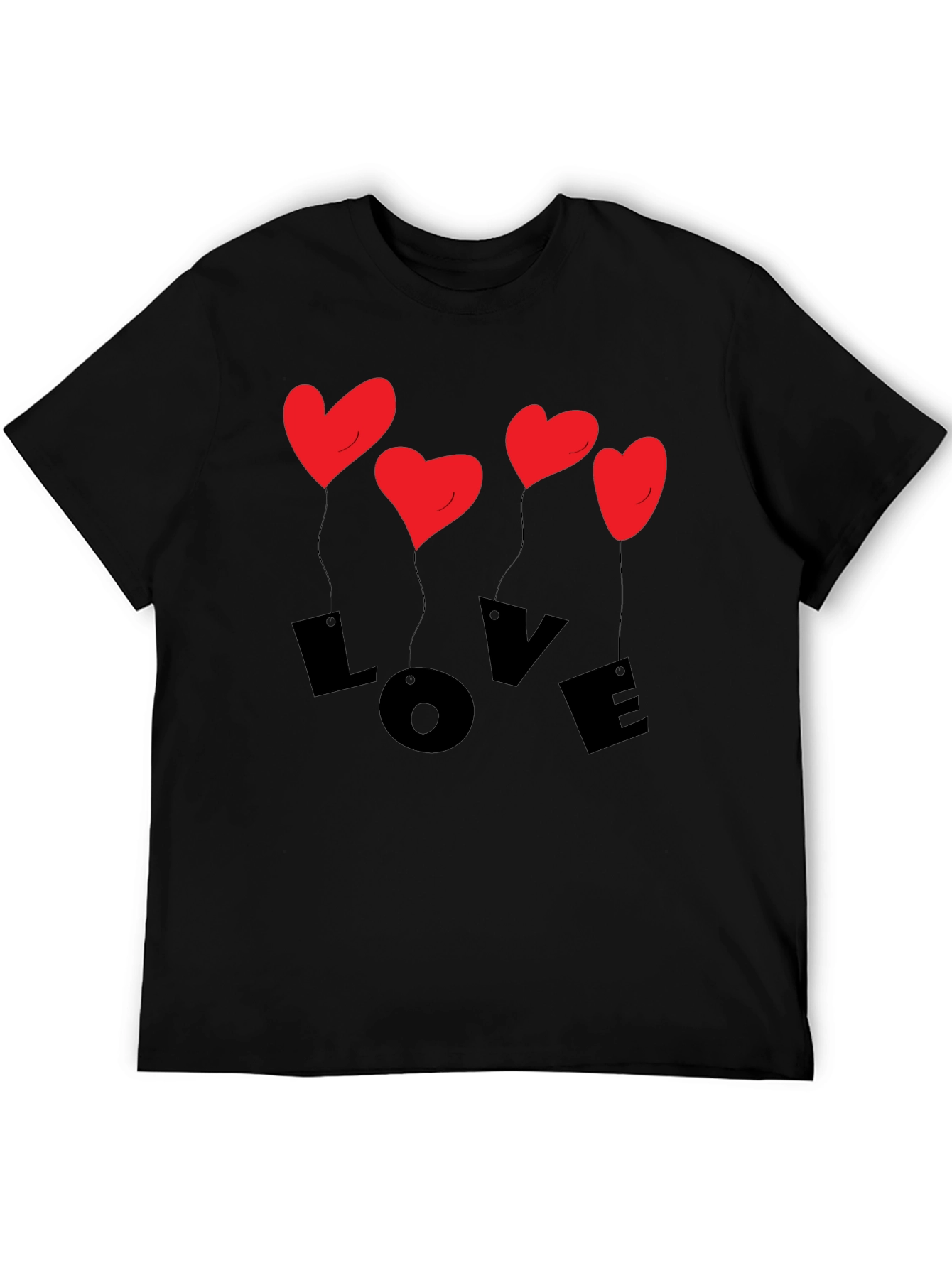 Love Heart Balloons Graphic T-Shirt - Mens Black Tee