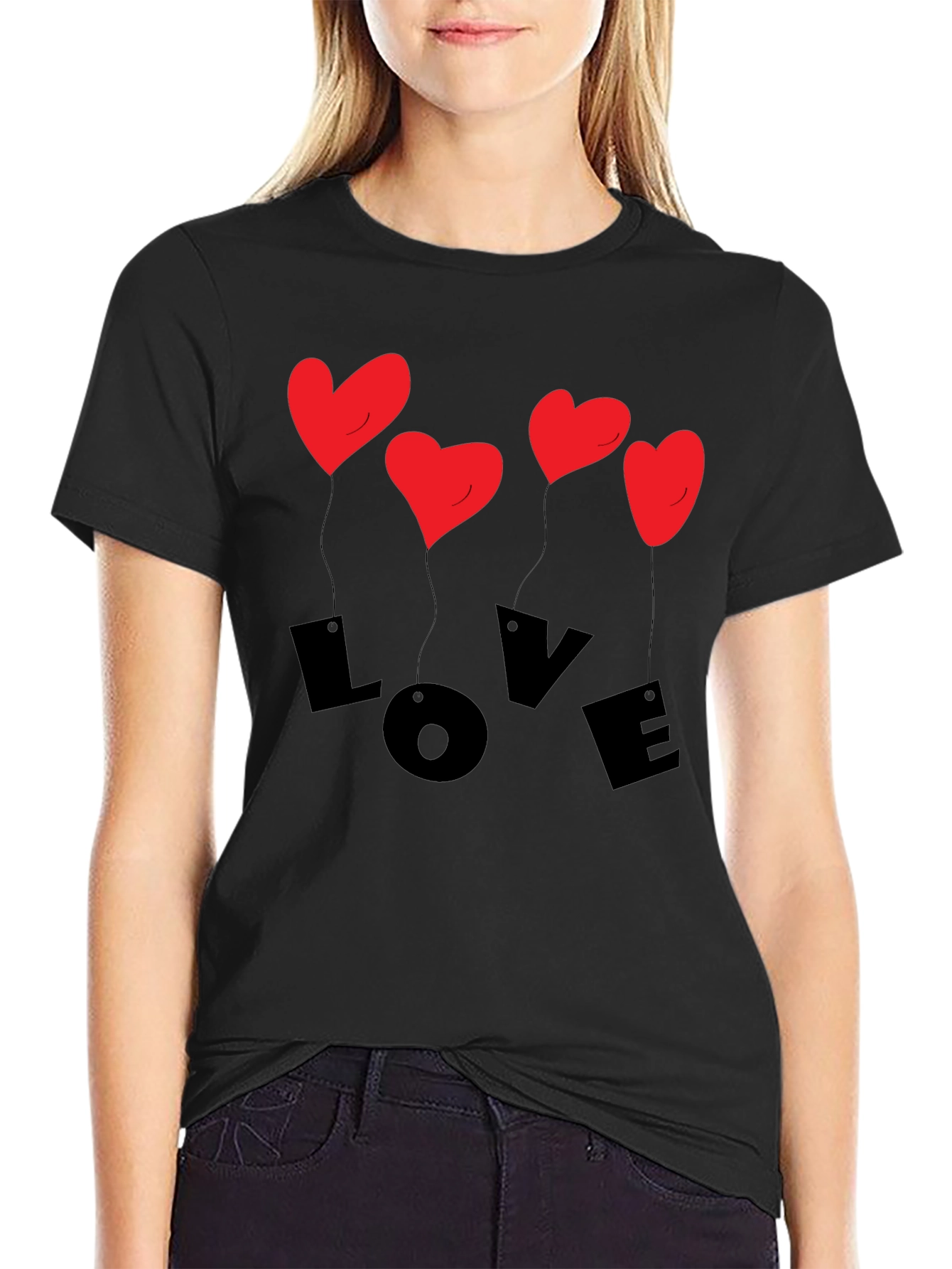Love Heart Balloons Graphic T-Shirt - Mens Black Tee
