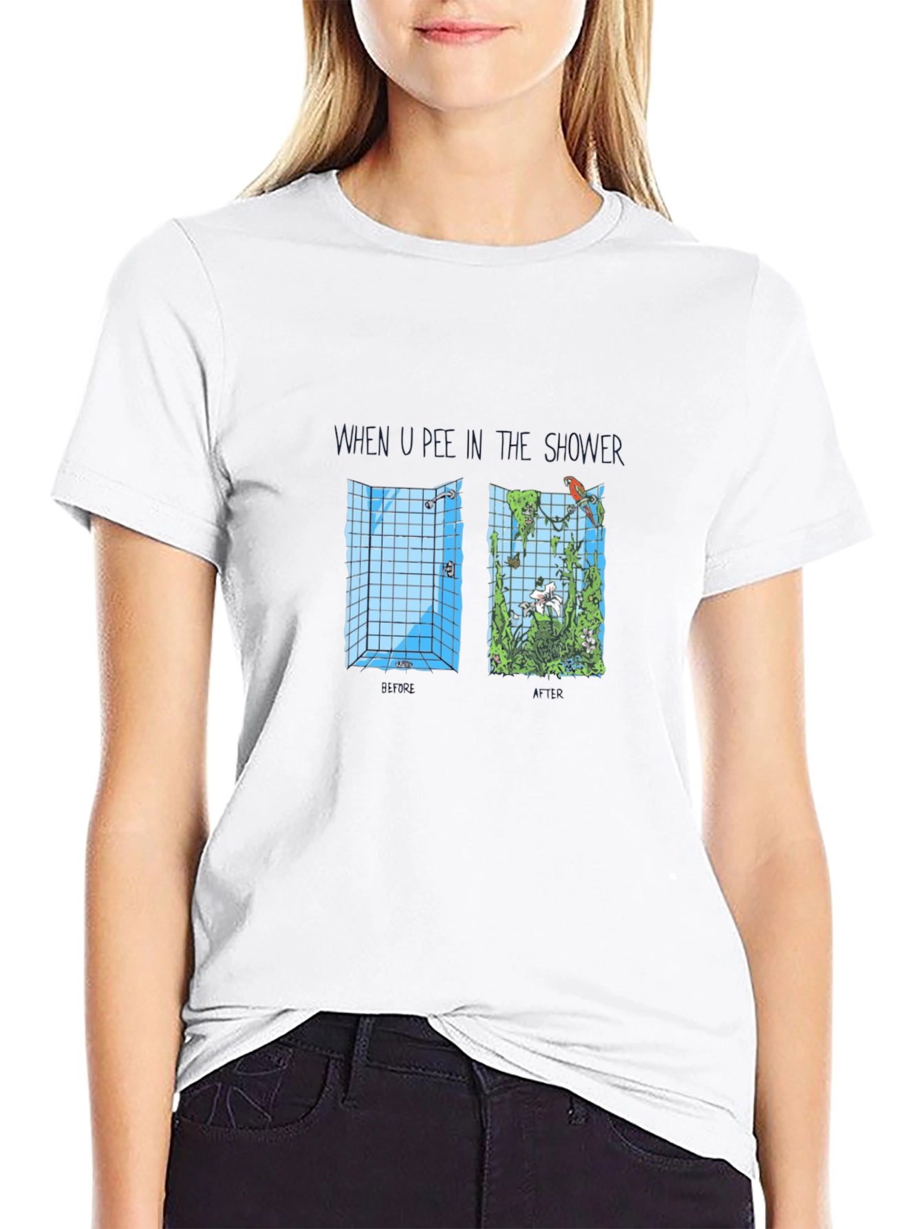 Humorous Shower Jungle Graphic Tee - Black