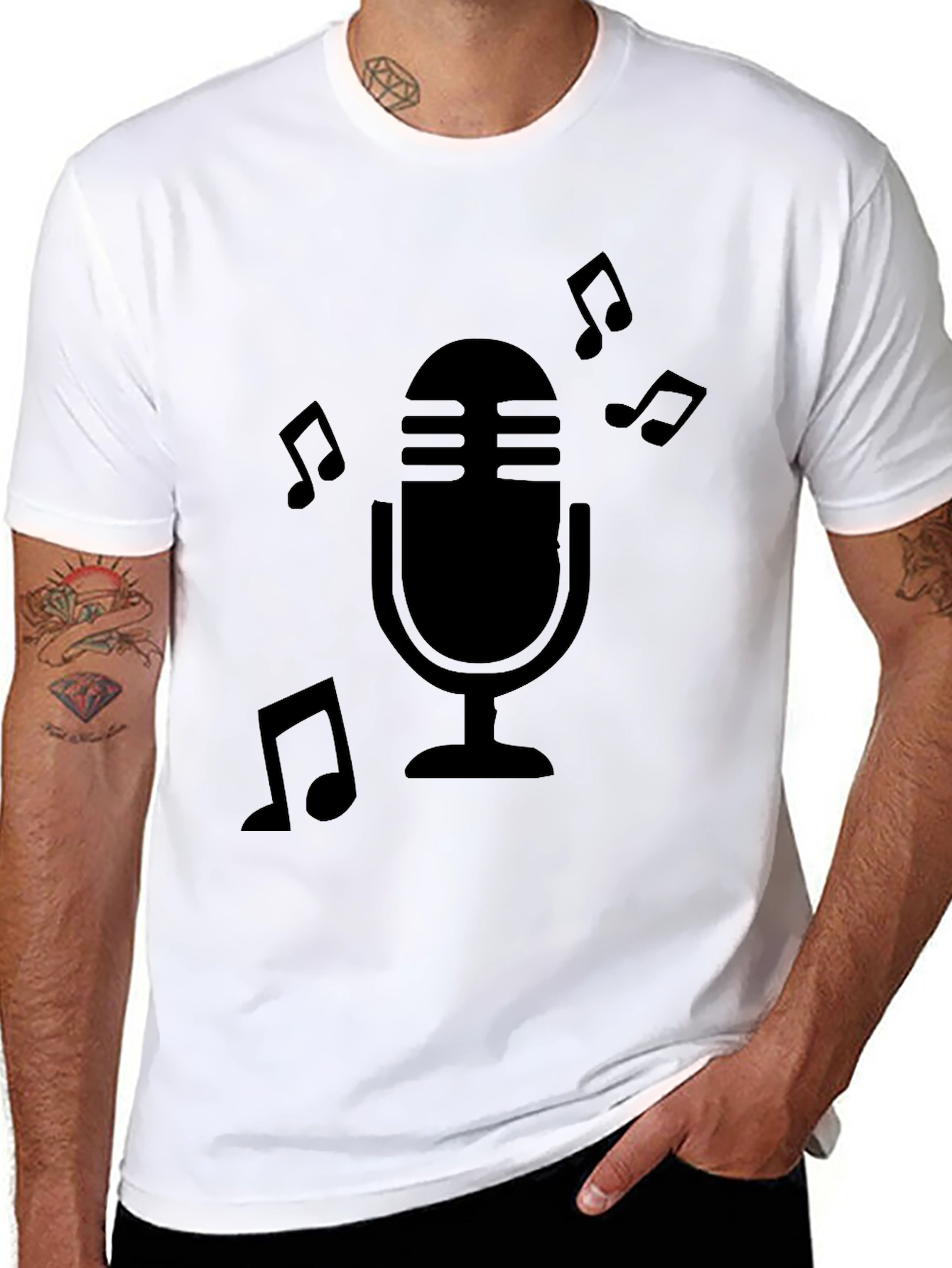 Retro Microphone Music Notes Graphic T-Shirt