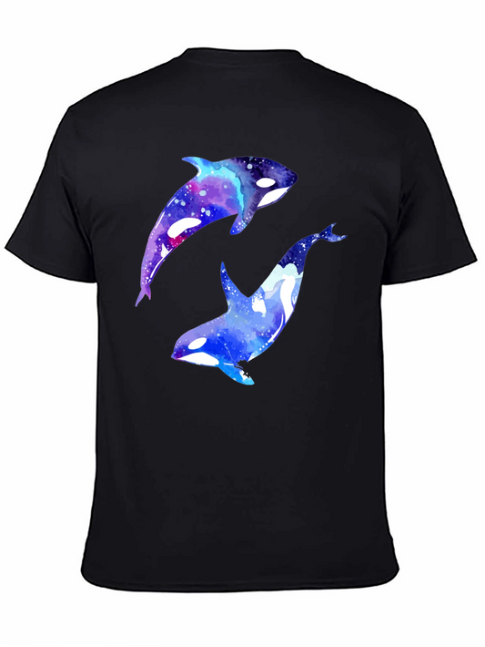 Galaxy Orca Graphic Tee - Black Cotton T-Shirt