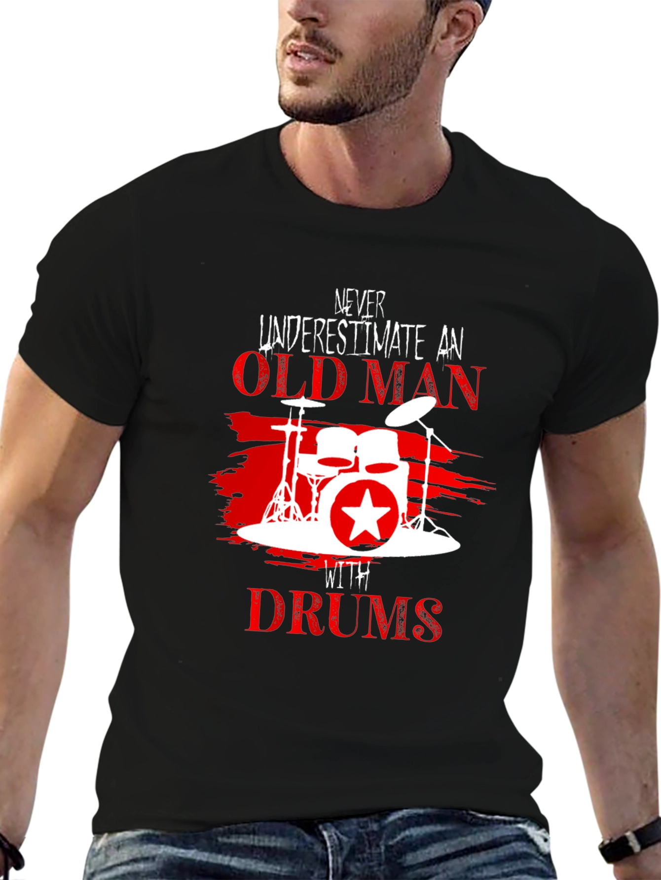 Never Underestimate Old Man with Drums T-Shirt