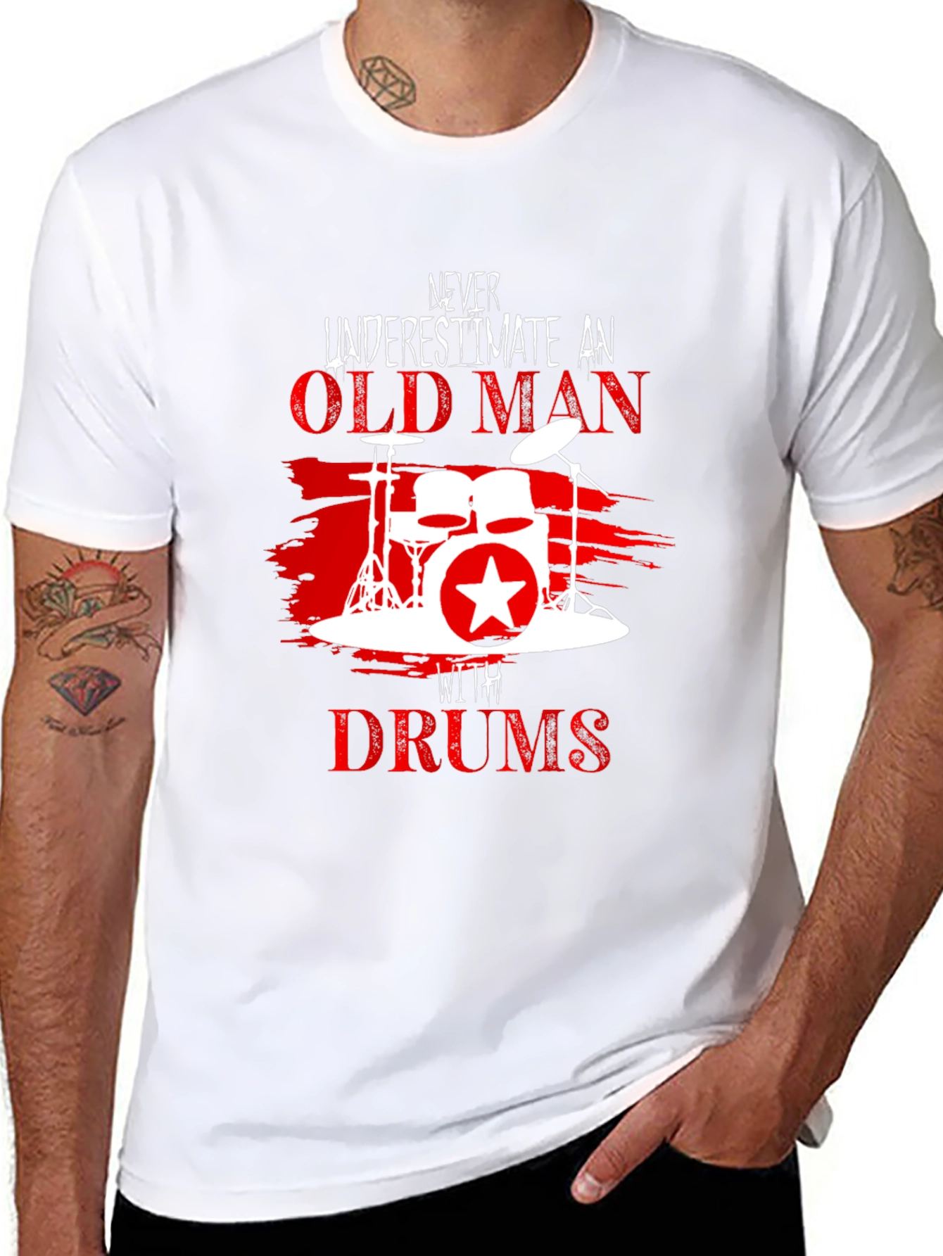 Never Underestimate Old Man with Drums T-Shirt