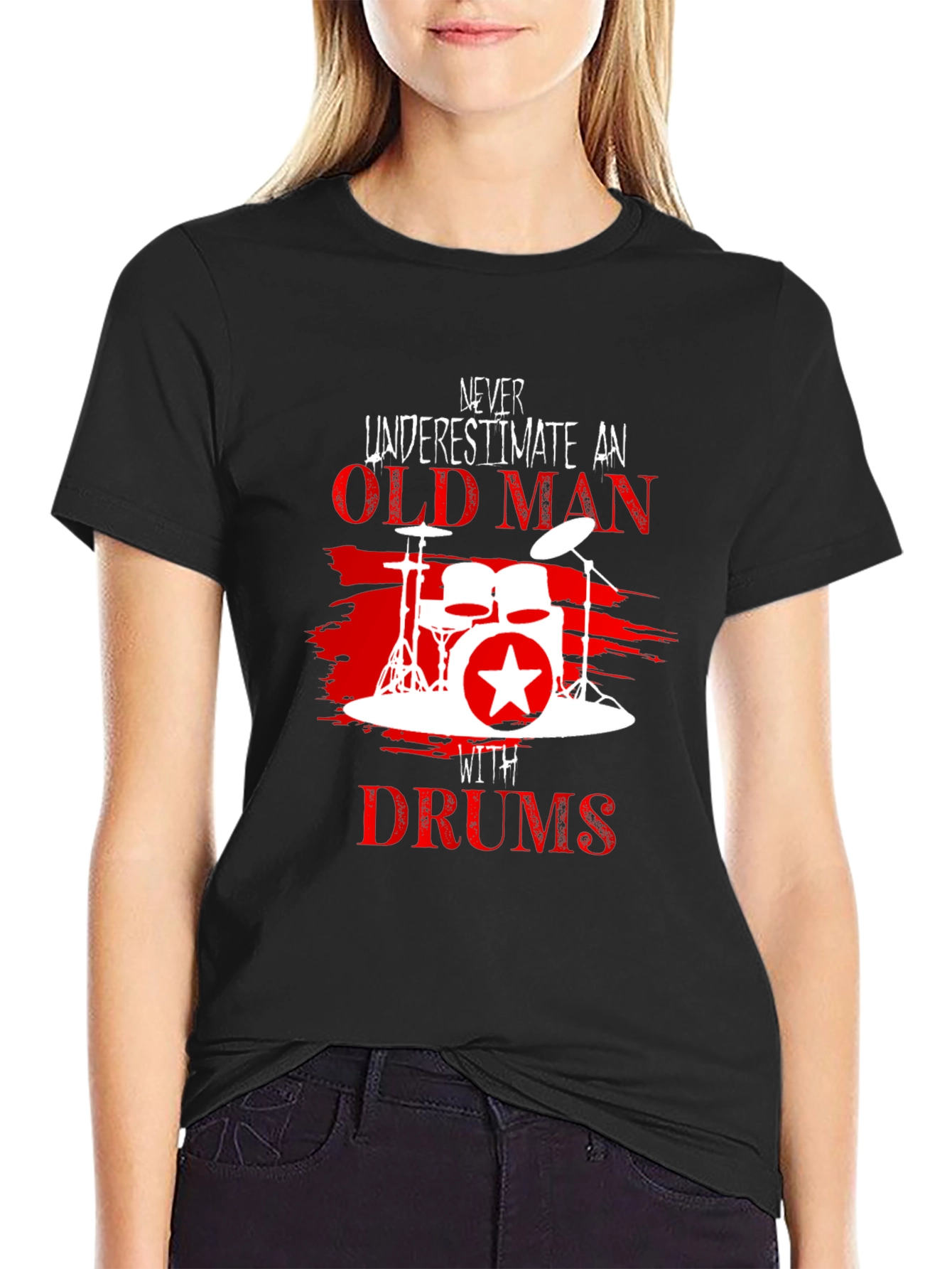 Never Underestimate Old Man with Drums T-Shirt