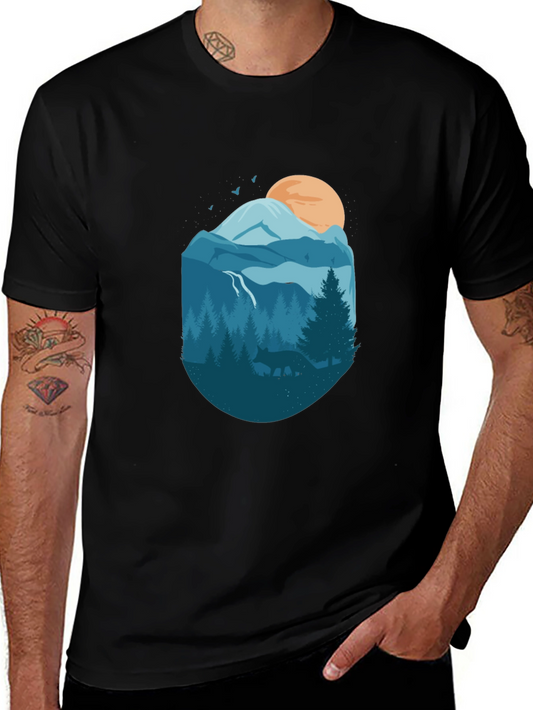 Nature Graphic Tee - Mountains & Wildlife