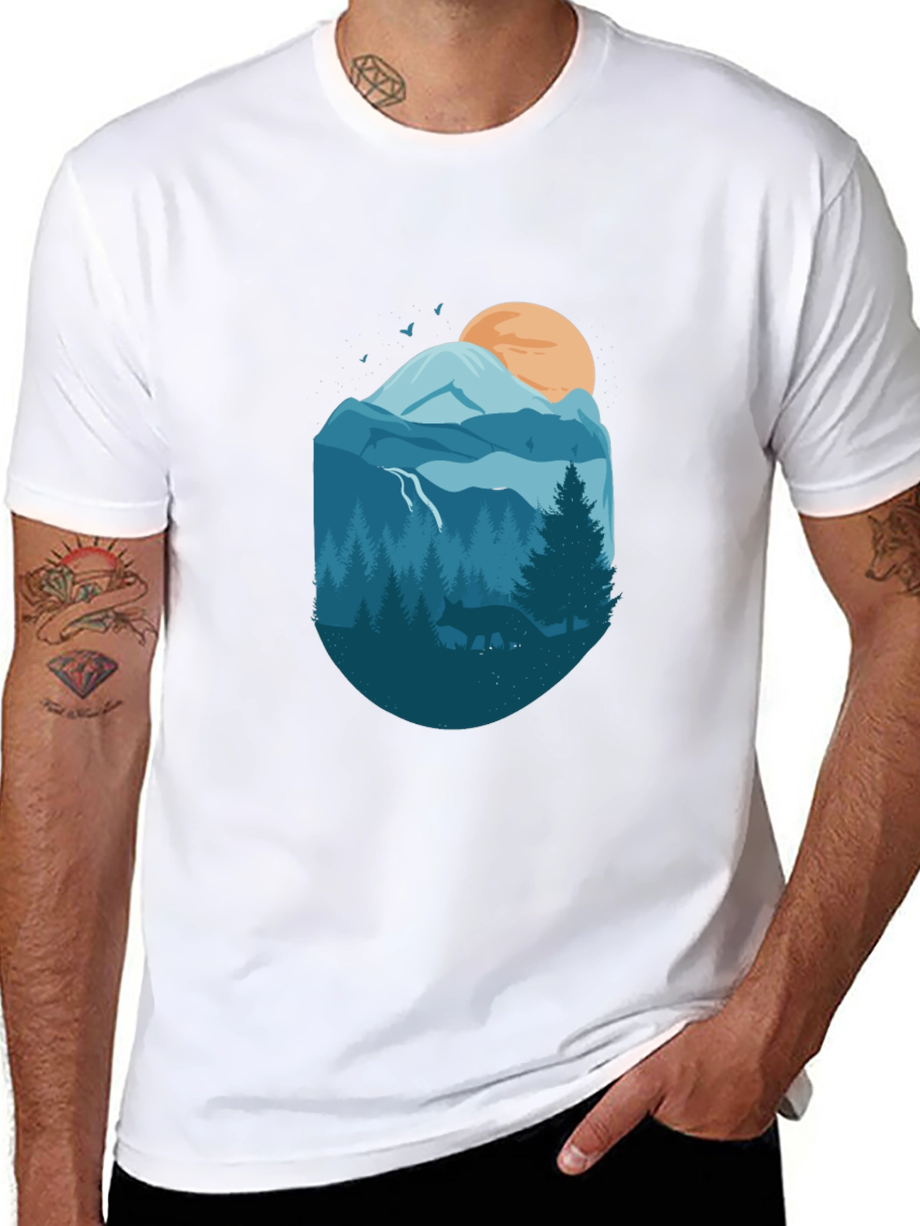 Nature Graphic Tee - Mountains & Wildlife