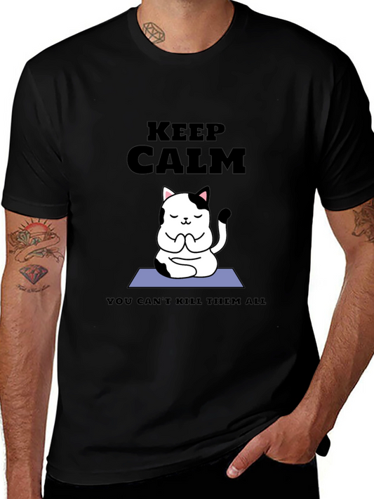 Keep Calm Cat Yoga T-Shirt - Funny Meditating Kitten Tee