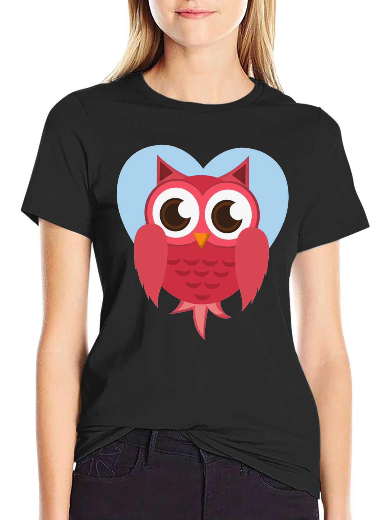 Cute Owl Heart Graphic T-Shirt - Black Cotton Tee