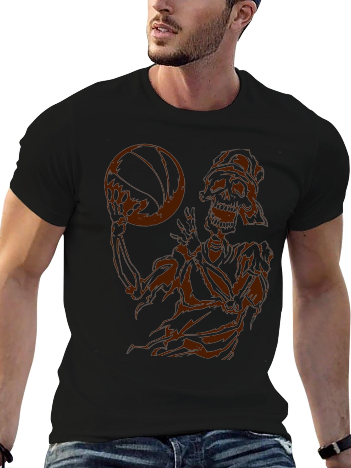 Skeleton Basketball Graphic Tee - Dark Humor Style