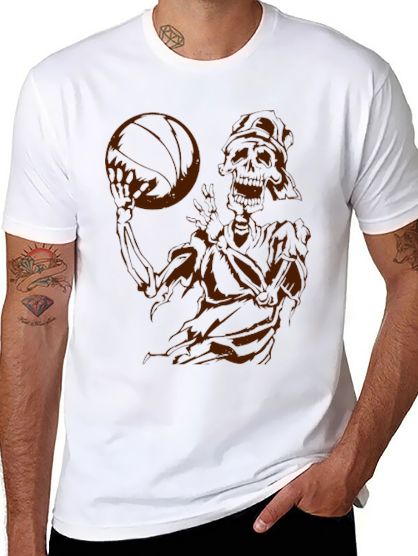 Skeleton Basketball Graphic Tee - Dark Humor Style