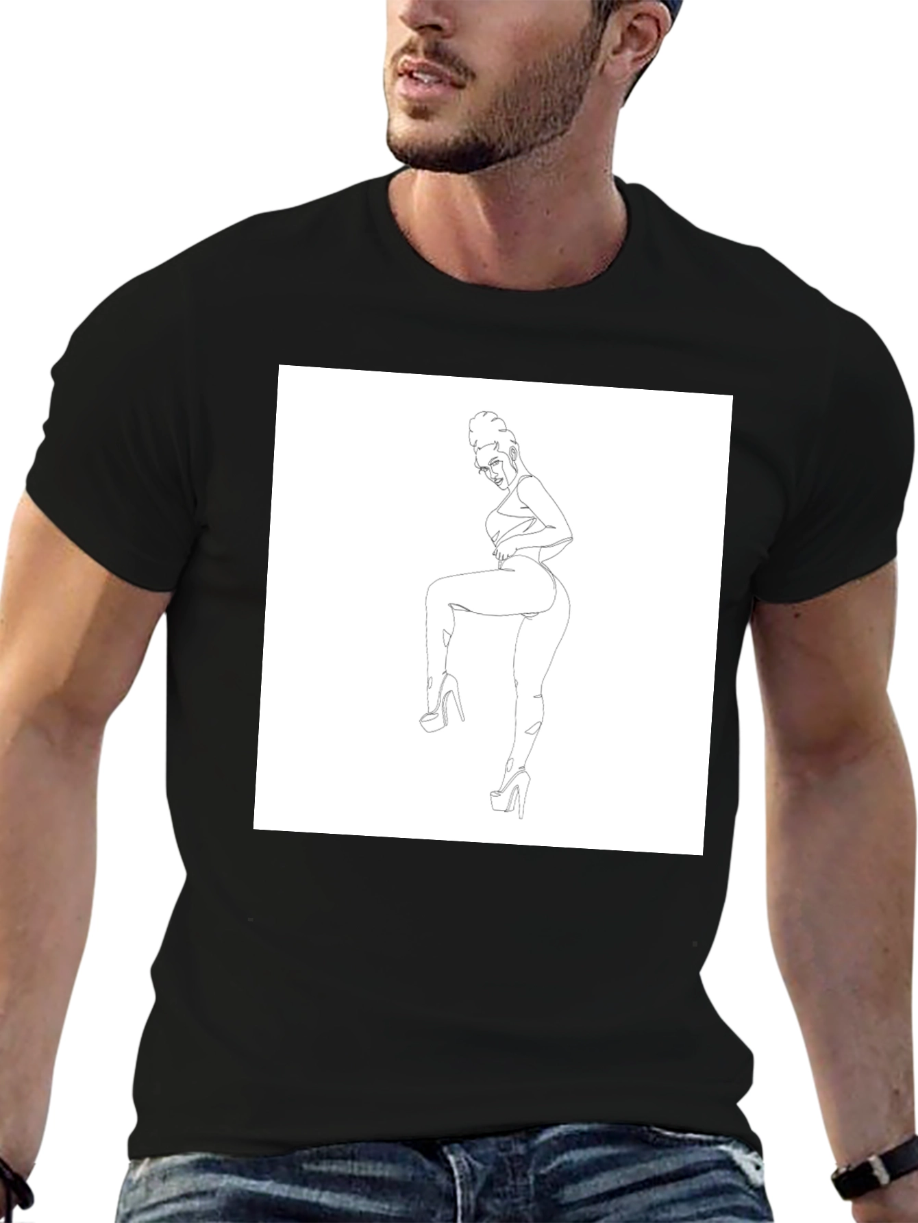 Black Graphic T-Shirt - Minimalist Woman Art