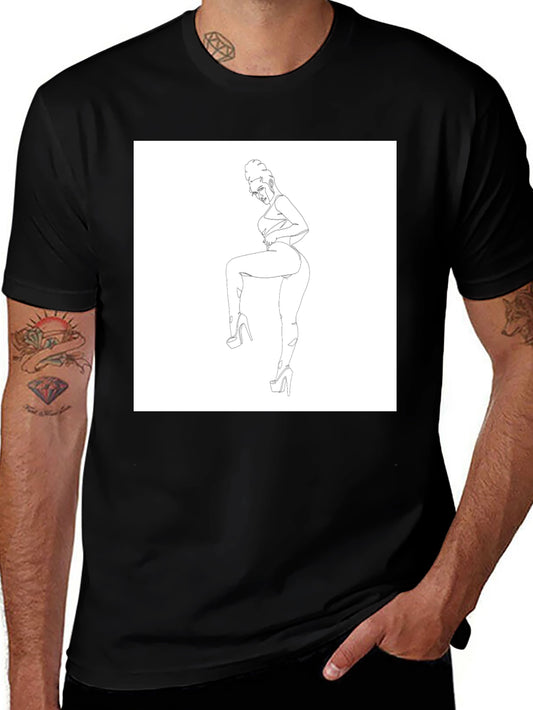 Black Graphic T-Shirt - Minimalist Woman Art