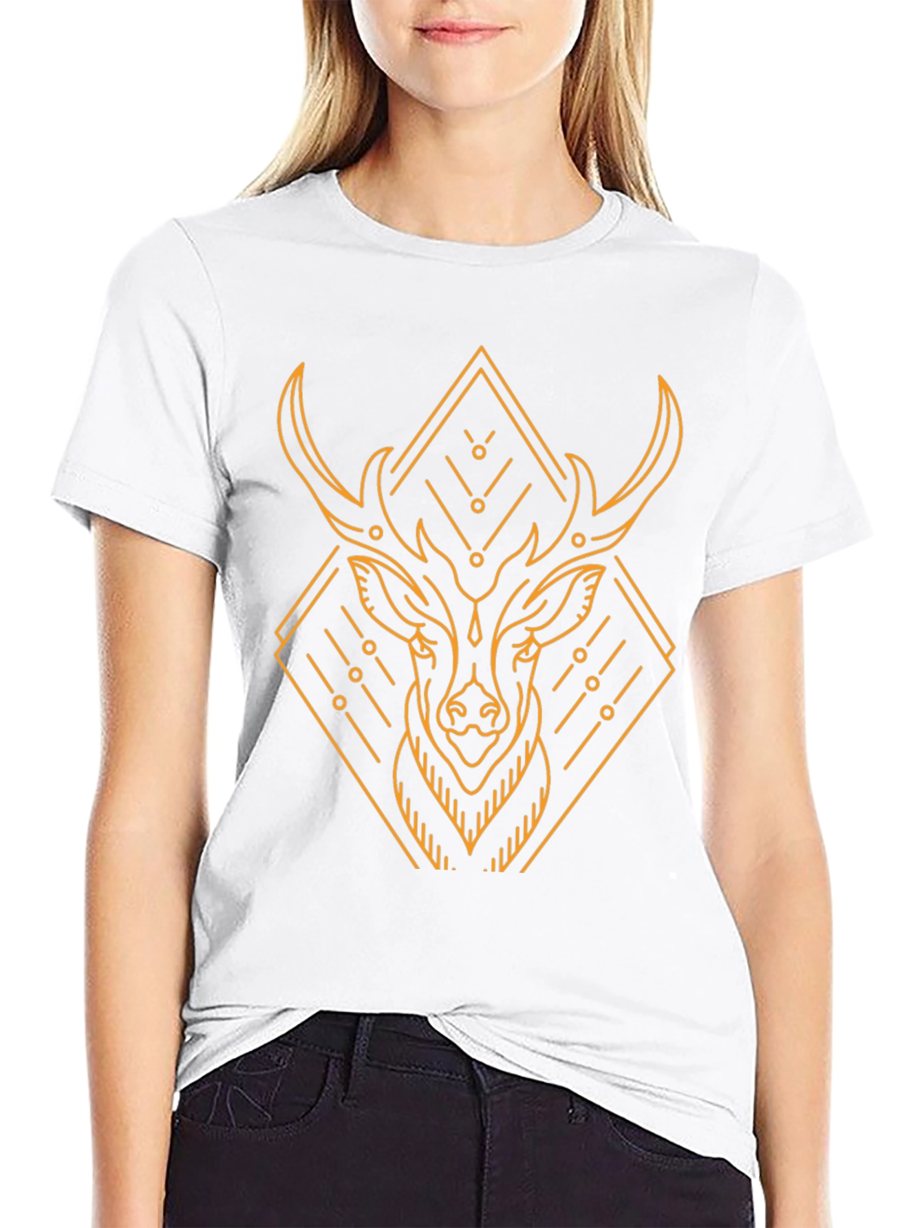 Geometric Deer Graphic Black T-Shirt