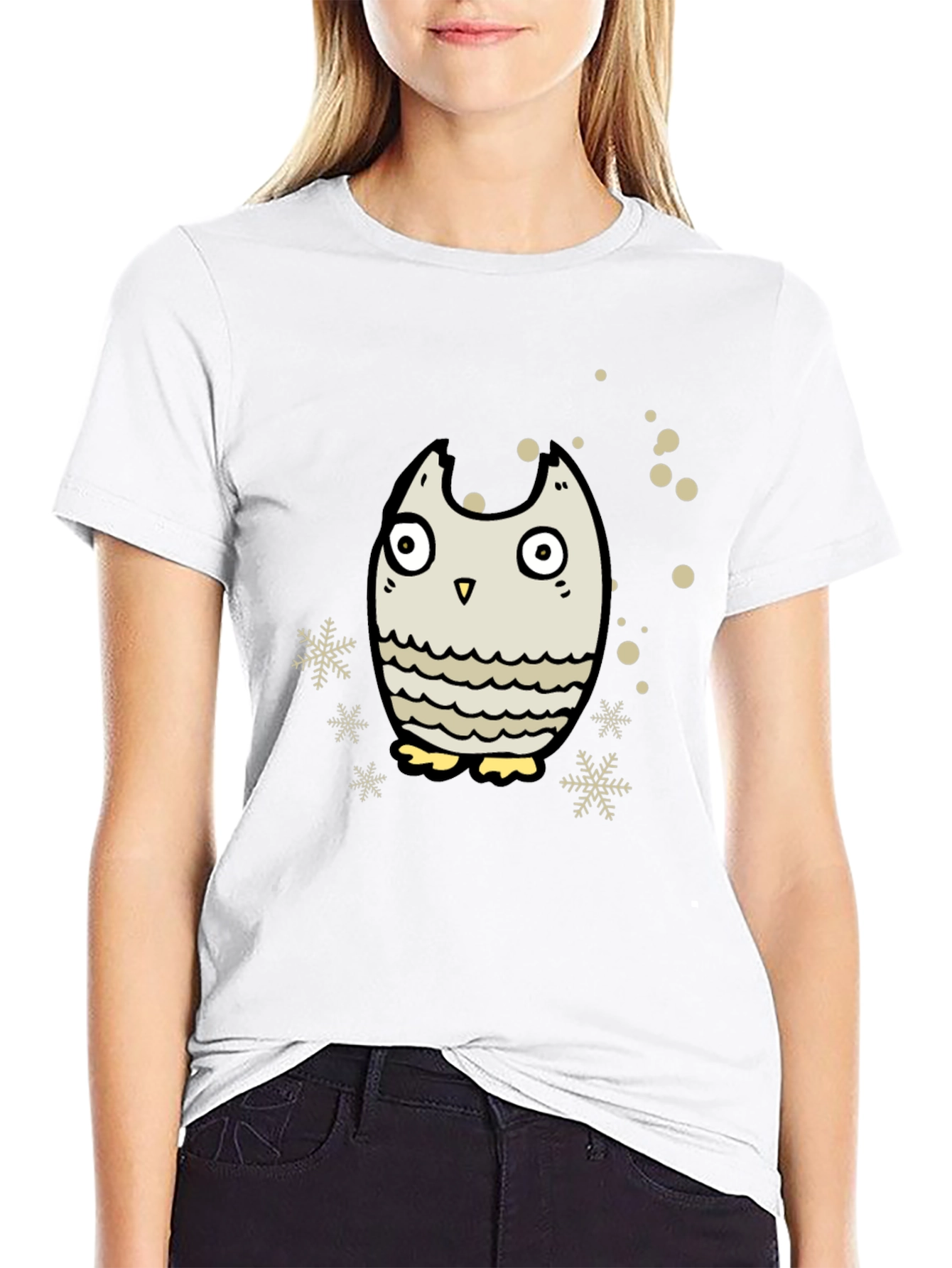 Owl Graphic Black T-Shirt - Winter Holiday Design