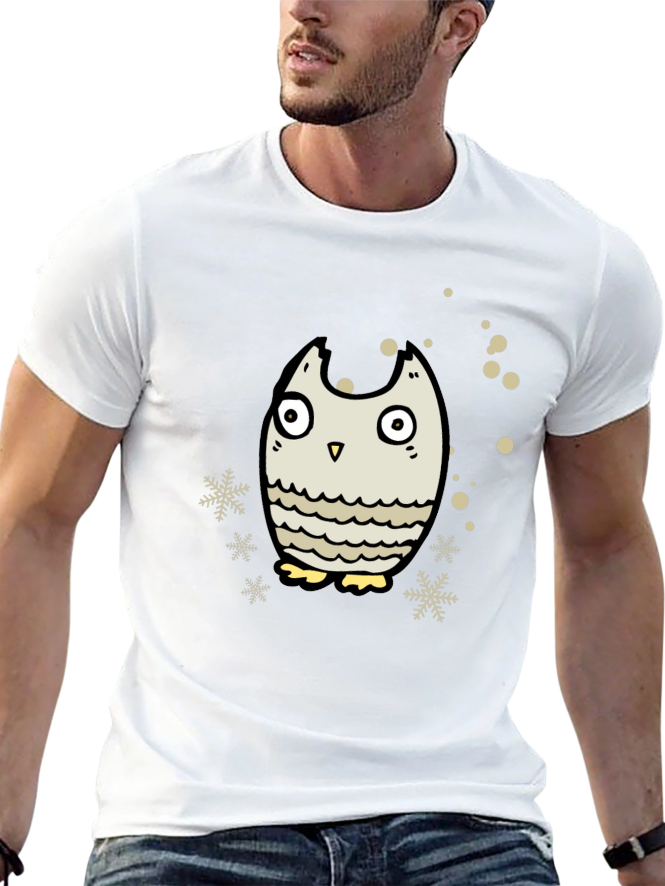 Owl Graphic Black T-Shirt - Winter Holiday Design