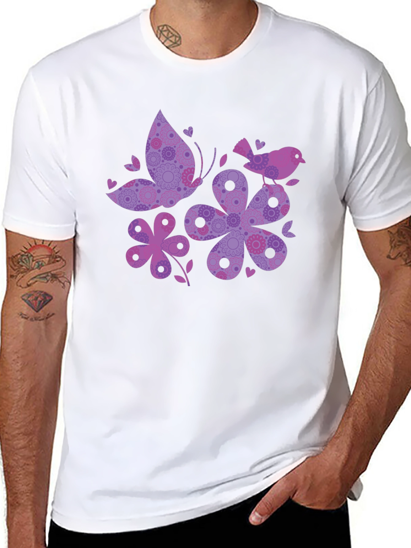 Butterfly & Flowers Graphic T-Shirt - Black