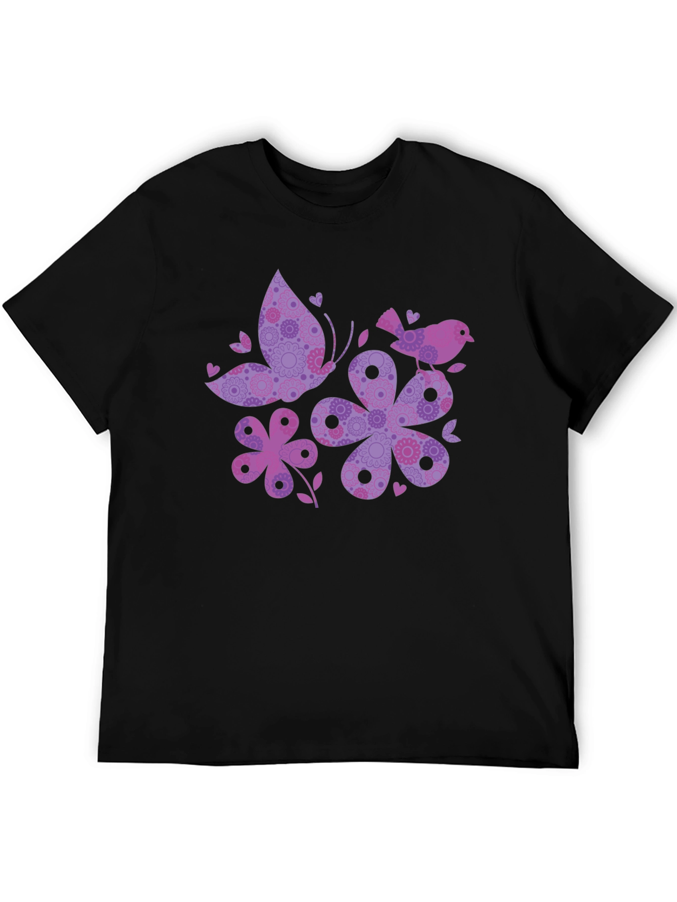 Butterfly & Flowers Graphic T-Shirt - Black