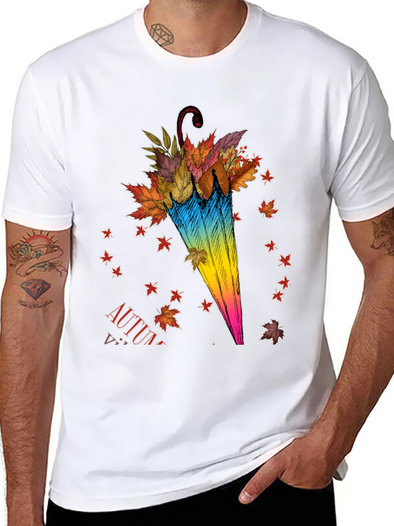 Autumn Umbrella T-Shirt - Fall Leaves Design